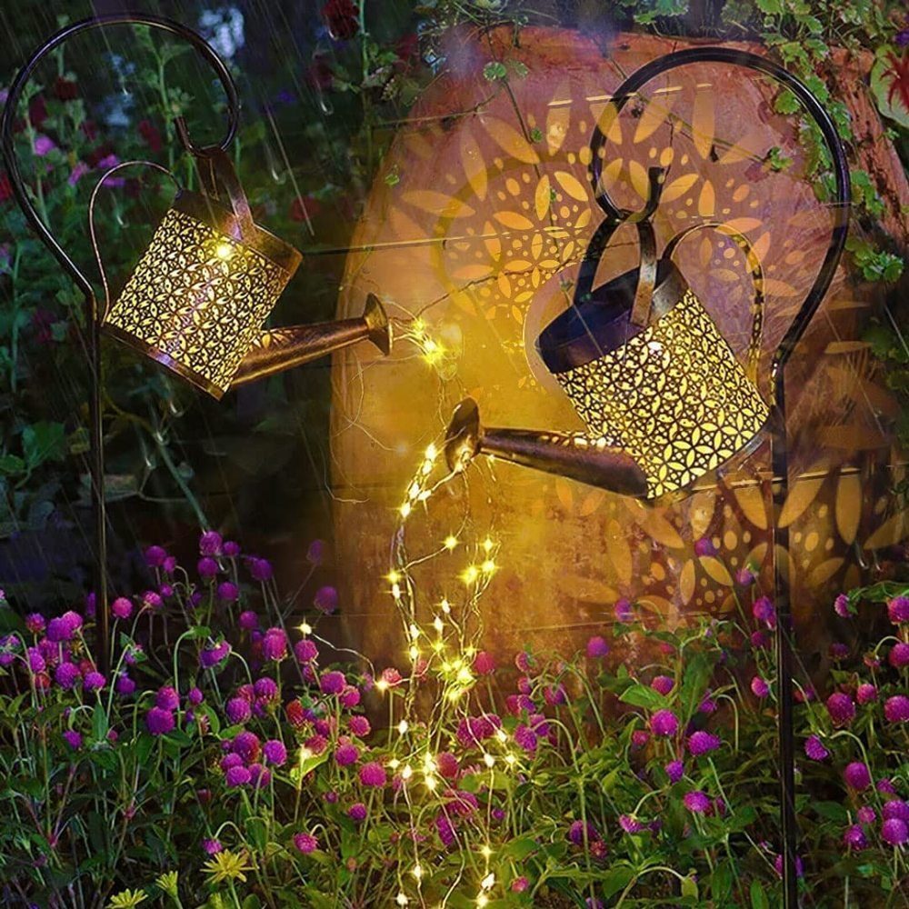 GelldG LED Solarleuchte Solar Gießkanne mit Lichterkette LED Solarlampen für Außen Garten Deko