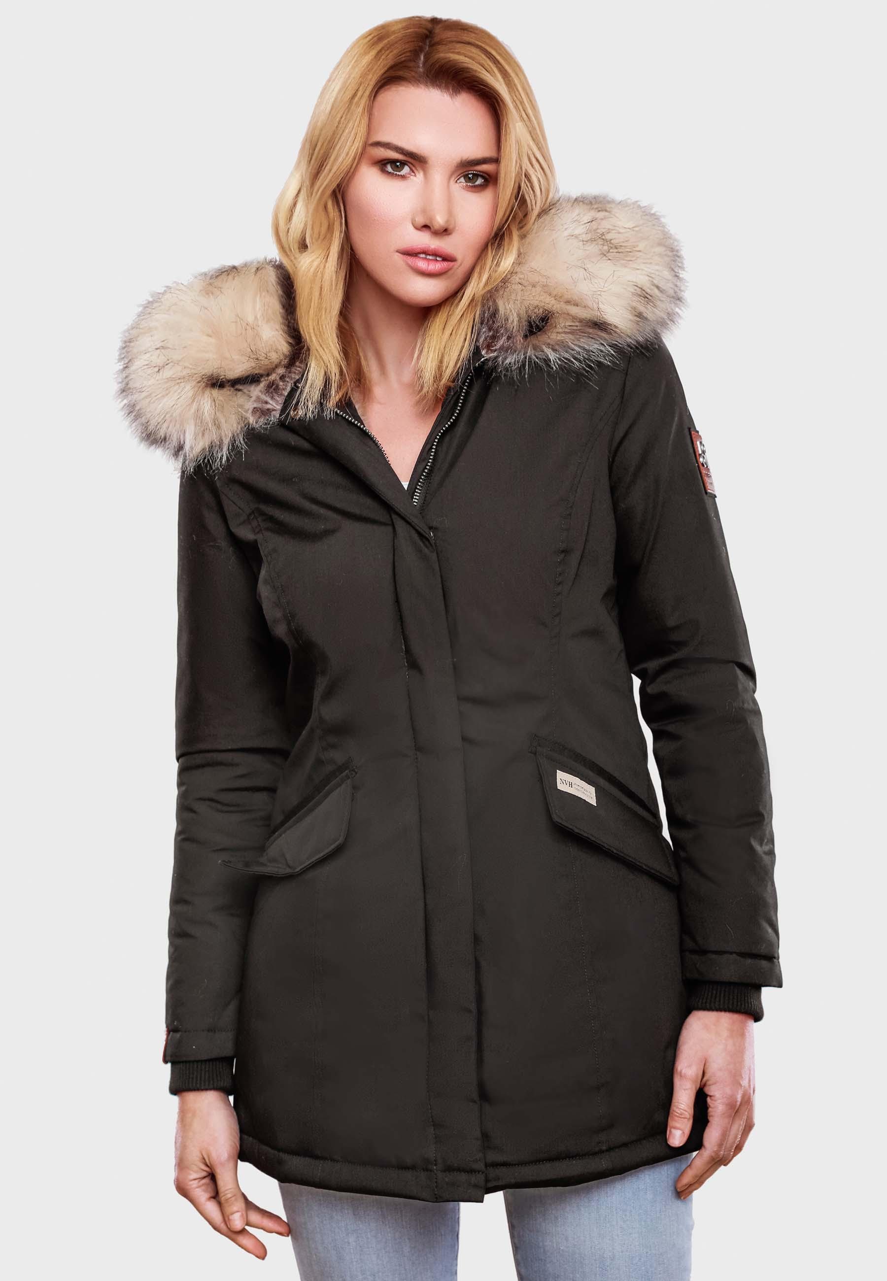 Navahoo Wintermantel Cristal stylischer Damen Winterparka mit Kunstfell-Kapuze