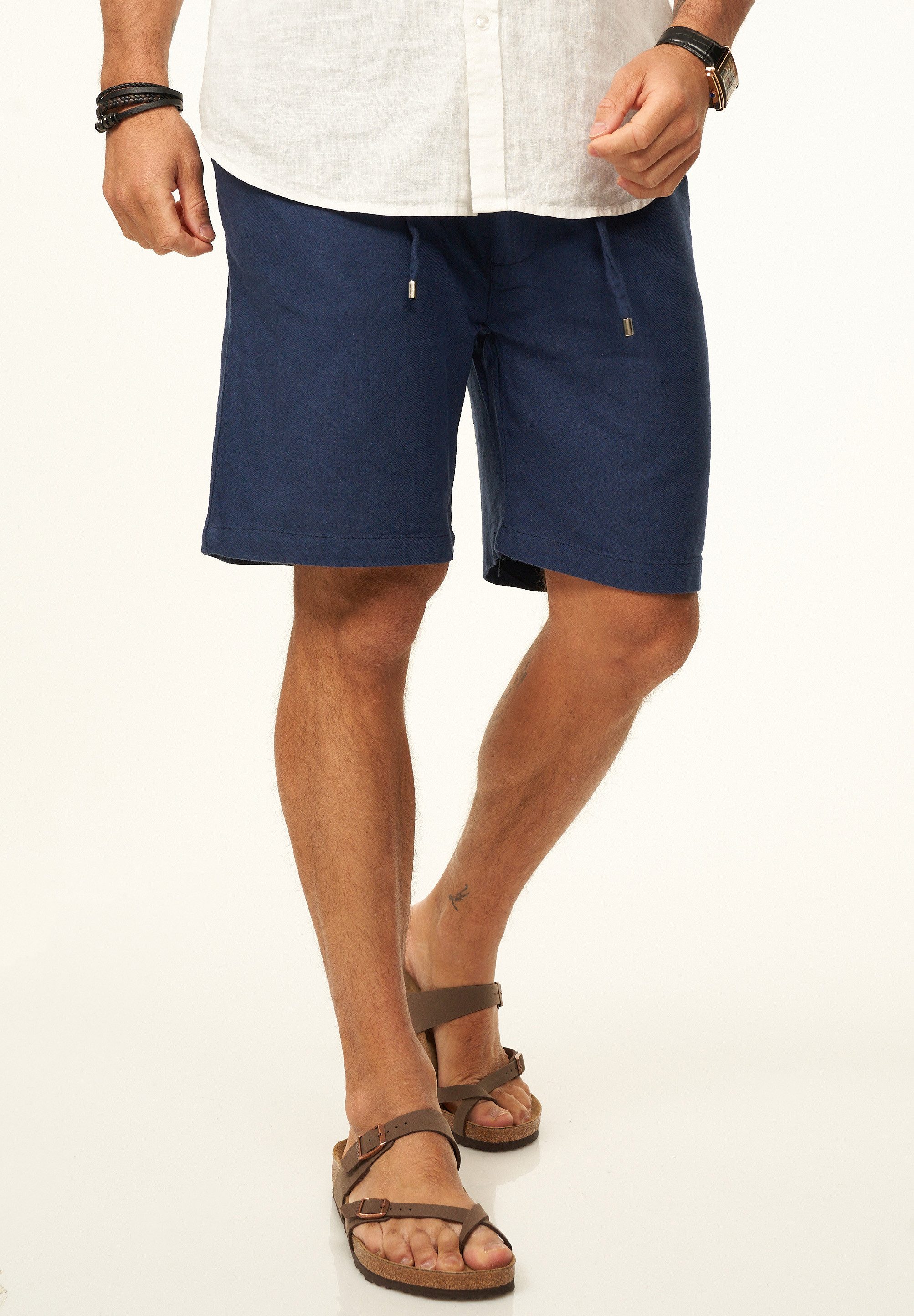 behype Chinoshorts für Herren als luftig leichte Sommershorts - Kurze Hose Leinen Shorts Bermuda im Regular-Fit für den Sommer