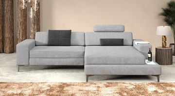 BULLHOFF Ecksofa Designsofa Ecksofa »MÜNCHEN IV« Eckcouch L-Form Sofa LED Couch Wohnlandschaft grau XXL Ottomane