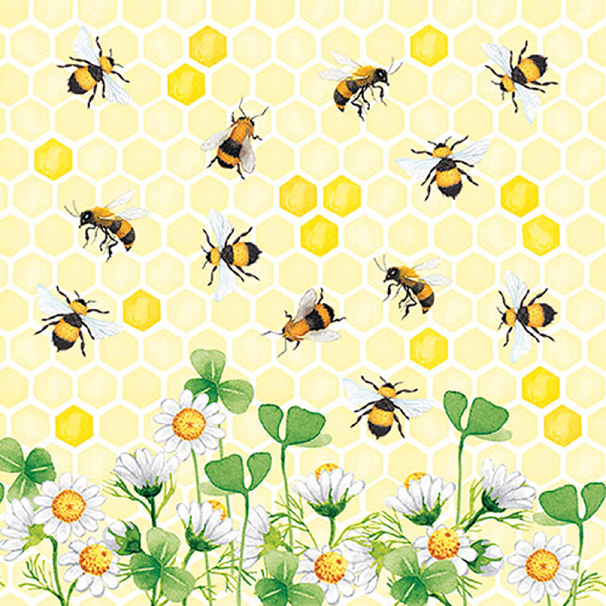 Ambiente Luxury Paper Products Papierserviette, Servietten Papier 33x33cm 3-lagig mit Bienen & Blumen Motiv 20 Stück