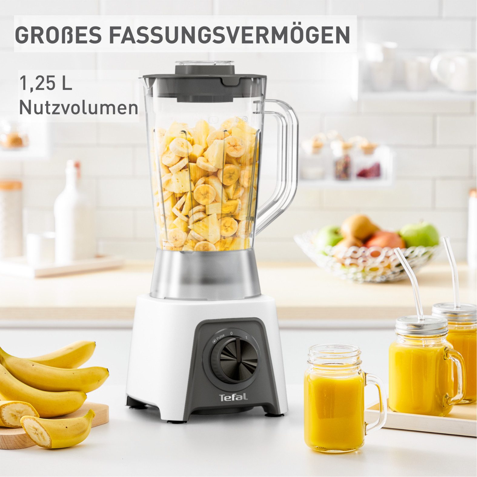 Tefal Standmixer BL2C01 Blendeo, 450 W, 1,5 Liter, 2 Geschwindigkeiten + Pulse-Funktion, Duraforce Klingen