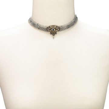 Alpenflüstern Collier Trachten-Perlen-Kropfkette Ophelia (grau), - nostalgische Trachtenkette, eleganter Damen-Trachtenschmuck, Dirndlkette