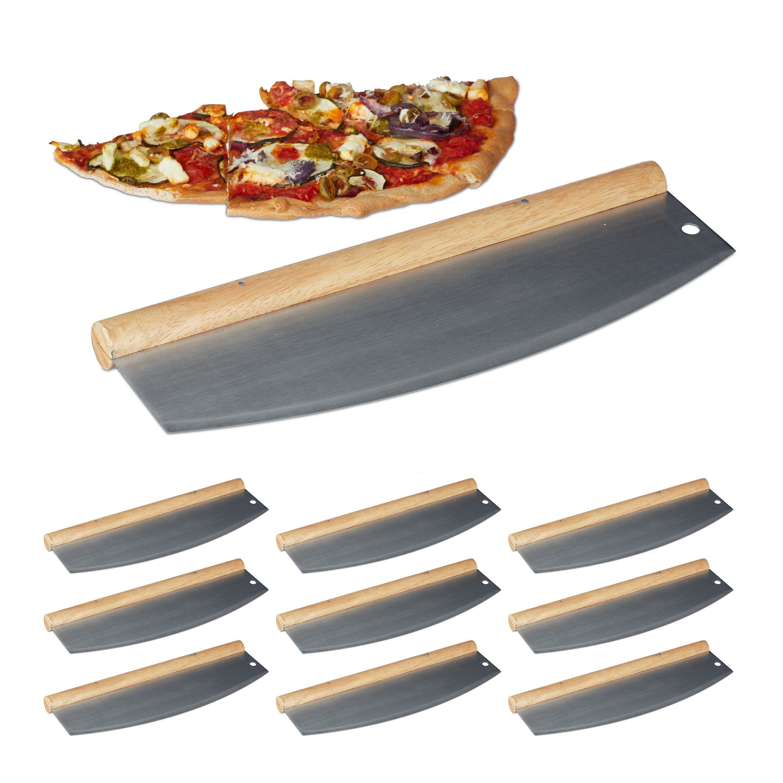 relaxdays Pizzaschneider 10 x Pizza Wiegemesser aus Edelstahl | Pizzaschneider