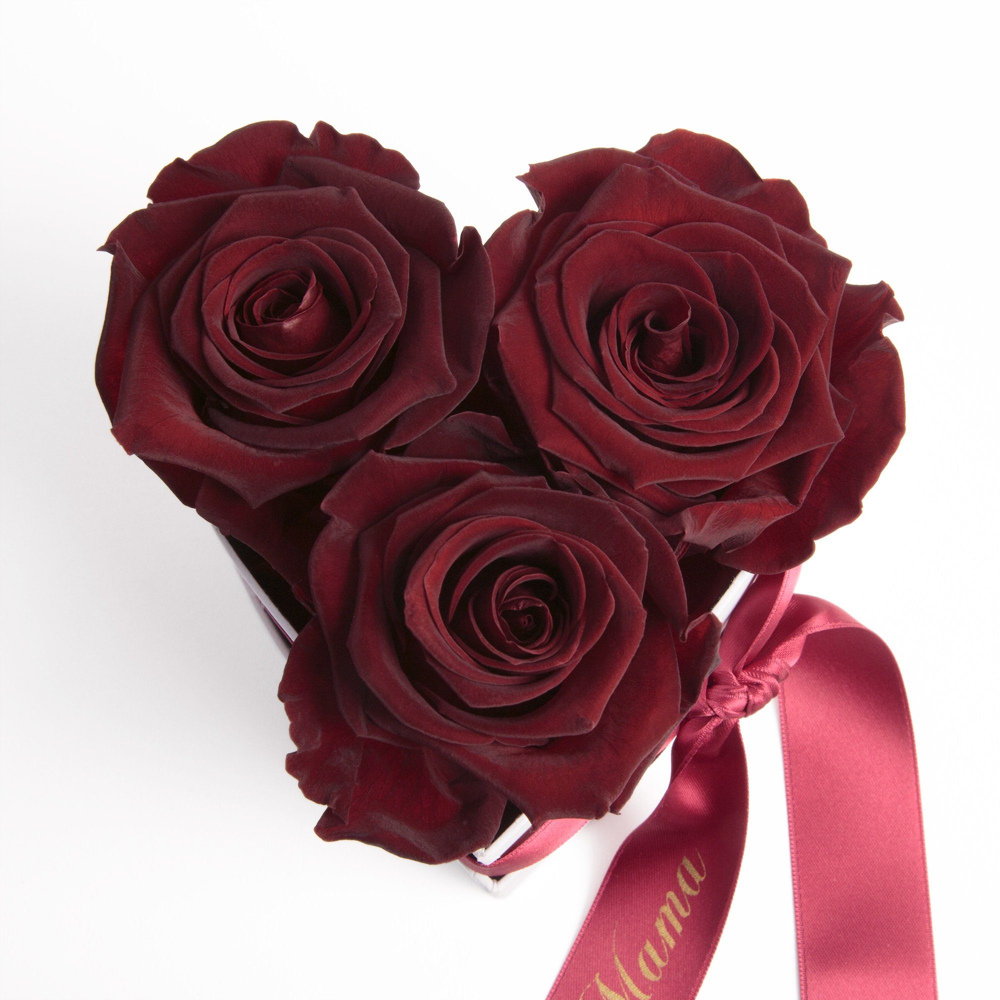 Kunstblume Rosenbox Burgundy 3 echte Höhe Jahre 10 haltbar Infinity der Mama ROSEMARIE cm, Rose, Welt Geschenk Blumen Heidelberg, für die Rosen Herz 3 SCHULZ Beste
