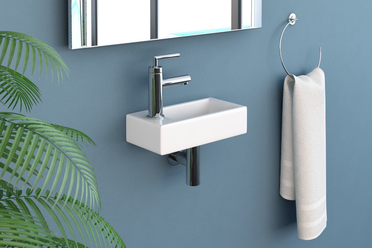 NEG Waschbecken NEG Hänge-Waschbecken Uno41H extra klein mit Monta (41H), Montagematerial inkl. – Bild 4 von 5