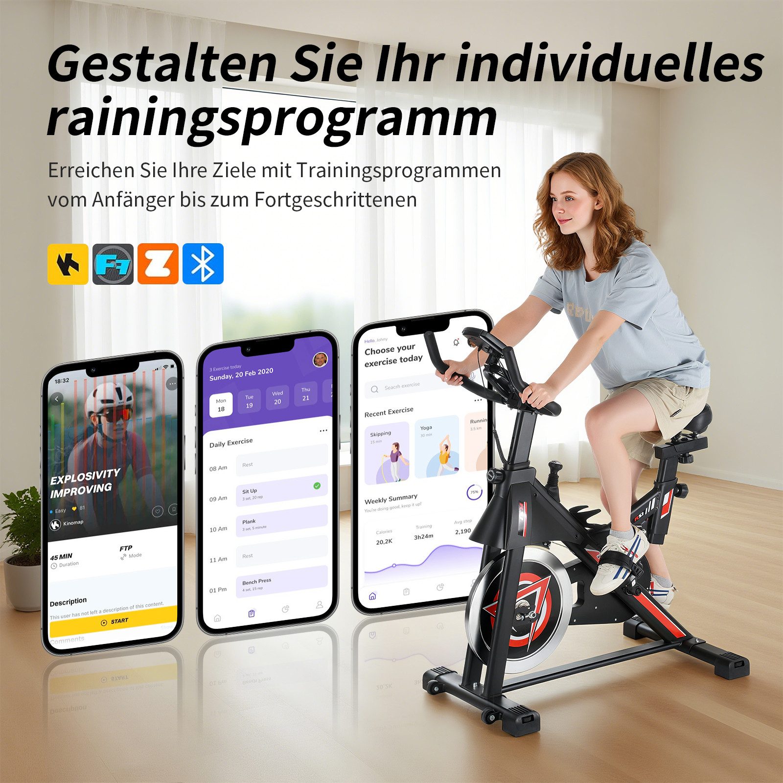 kehot Heimtrainer 3in1 Heimtrainer Fahrrad, Kardio Training,Starker Widerstand,bis 150kg (Mit App, Herzfrequenzsensor & LCD Monitor für Präzises Traaining, Prof – Bild 5 von 5