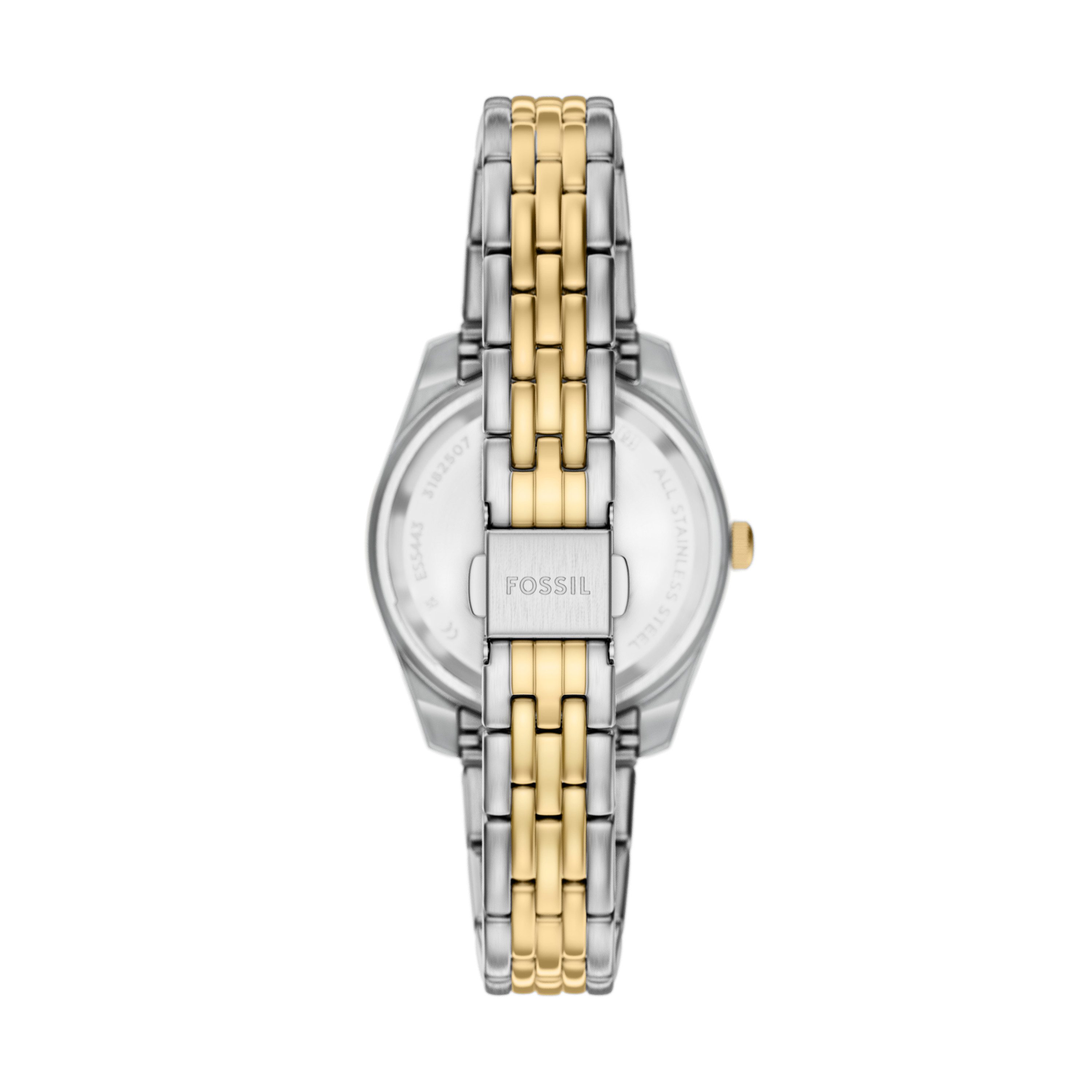 Fossil Quarzuhr Scarlette ES5443, Armbanduhr, Damenuhr, Edelstahlarmband, analog, Tag, Glassteine – Bild 3 von 5