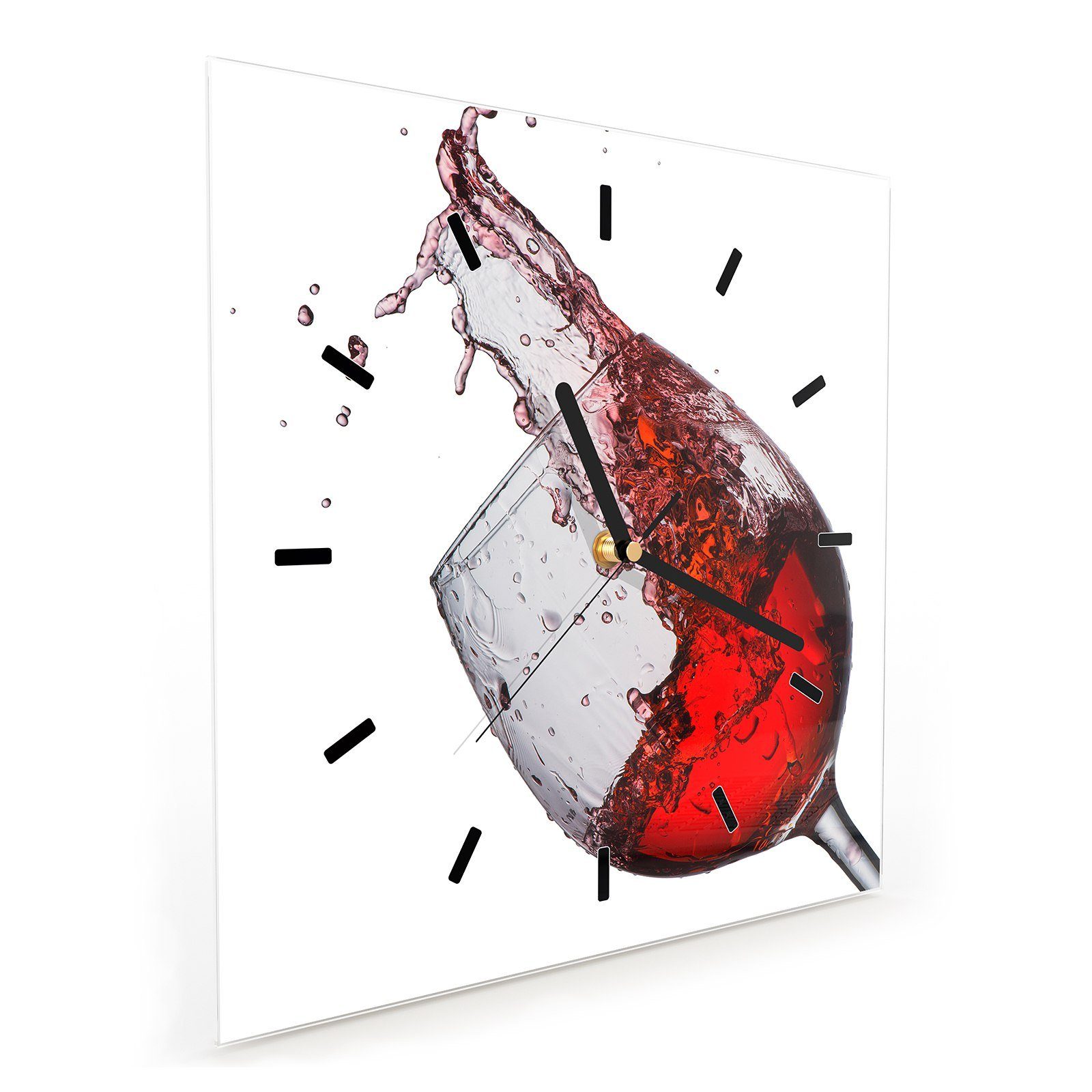 Primedeco Wanduhr Glasuhr Wanduhr Wandkunst Motiv Rotweinglas mit Splash 30 Größe x mit 30 cm