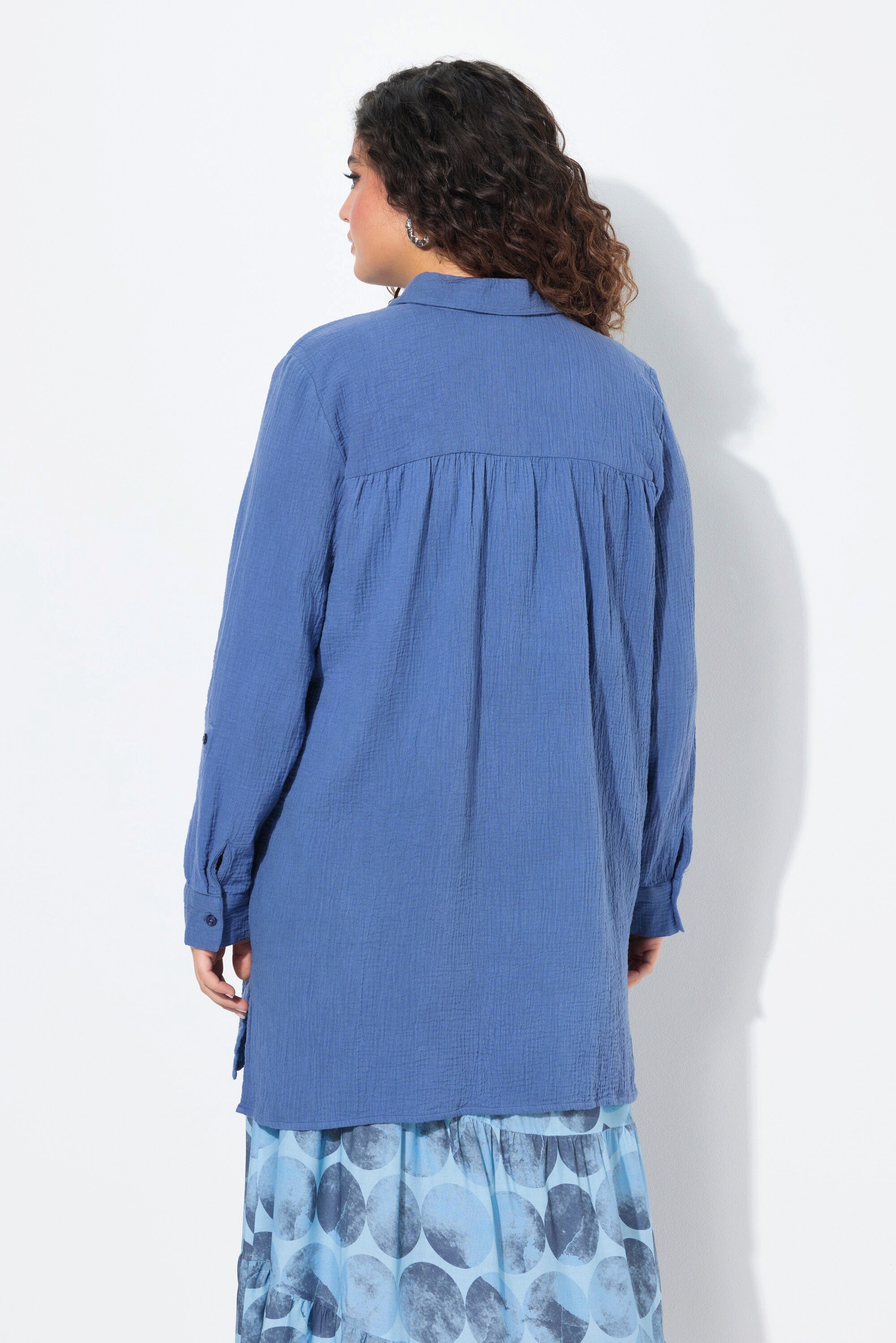 Ulla Popken Hemdbluse Bluse A-Linie Musselin Stickerei