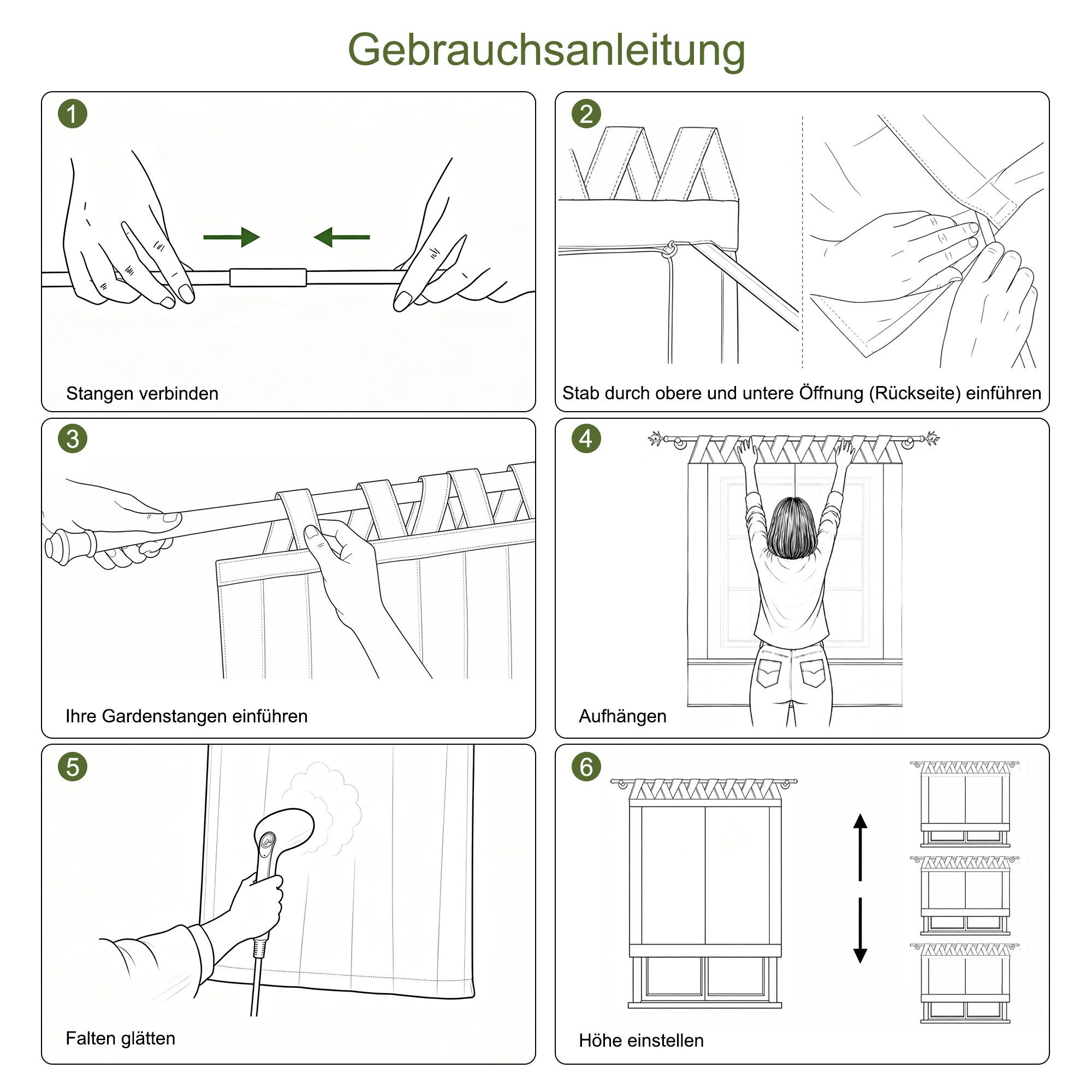 Delien Raffrollo Thea Streifenmuster im Landhausstil, mit Schlaufen, Gardinenstange, Freihängend und mit Zugschnüren höhenverstellbar, V-Schlaufen in Leinenopti – Bild 4 von 5