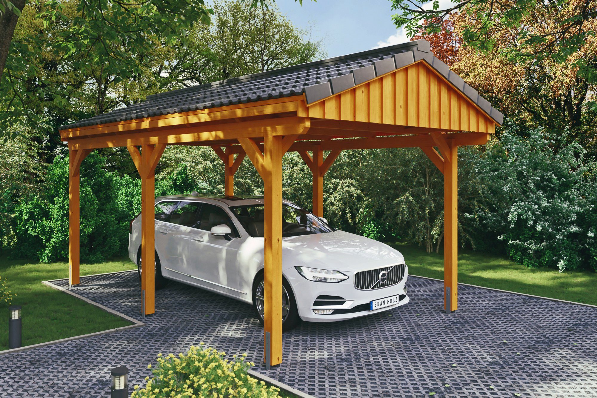 Skanholz Einzelcarport Fichtelberg, BxT: 317x566 cm, 273 cm Einfahrtshöhe, mit Dachlattung | Carports