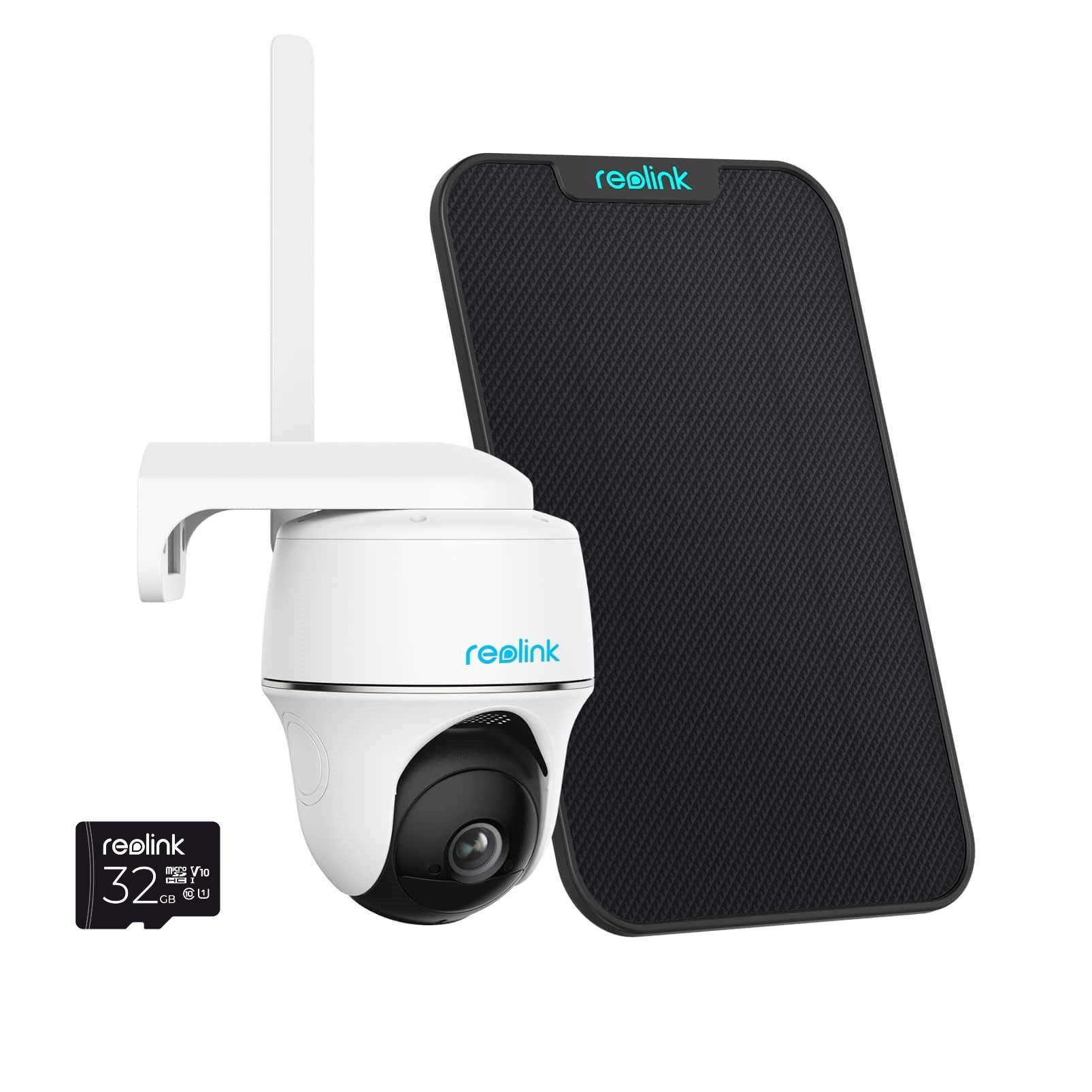 Reolink Überwachungskamera Go PT Plus+Solarpanel 4MP 3G/4G LTE 355°/140° Schwenkbare PTZ Akku (Außenbereich, Wald, Farm, Campingbus, Straße, 1-tlg., mit 32GB SD-Karte, mit SIM-Kartenslot+32GB SD Karte,Intelligenter Erkennung,IR-Nachtsicht)