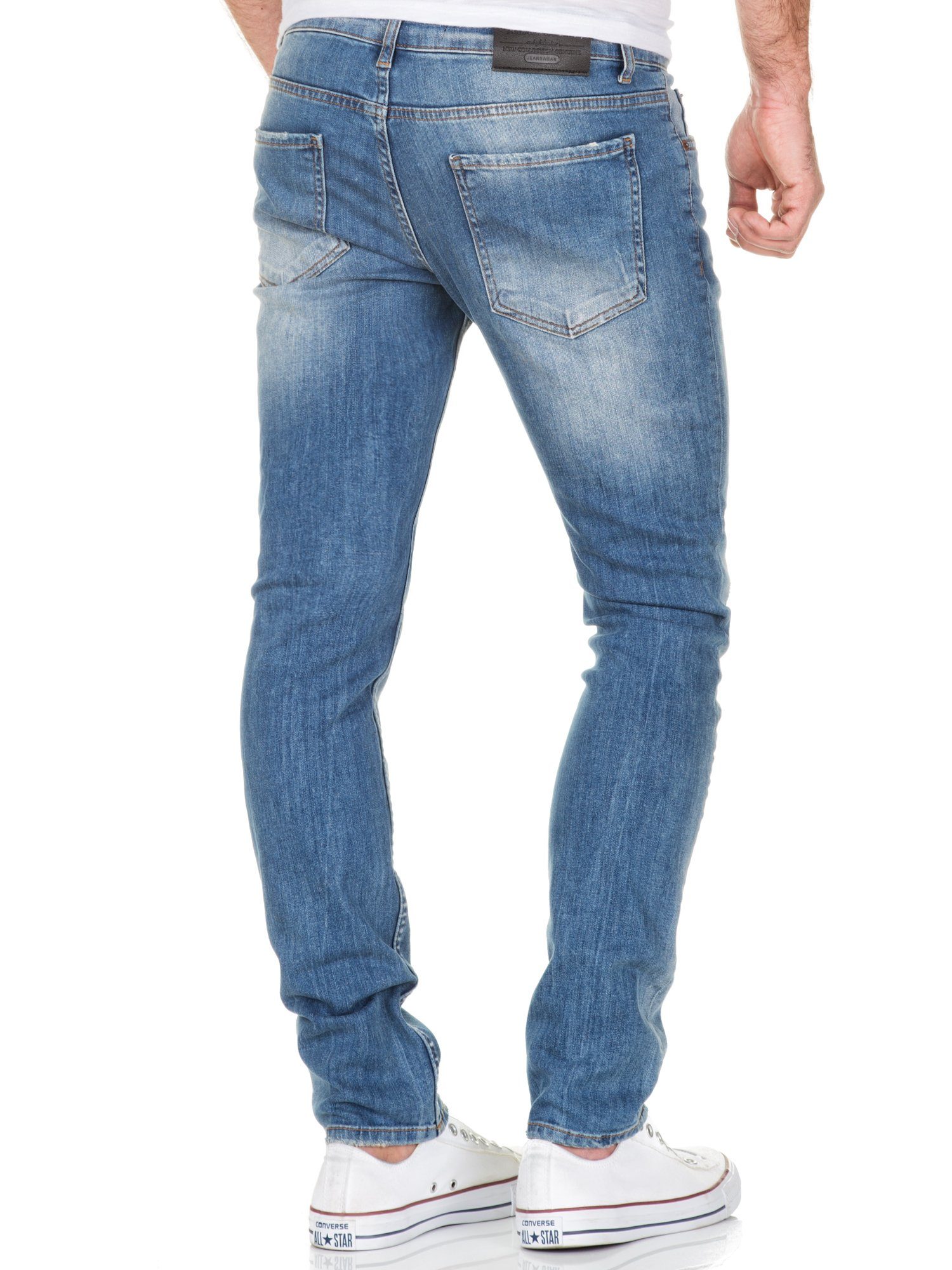 Fit Destroyed Slim Hose Slim-fit-Jeans Destroyed Hellblau FRESNO Denim Regular Herren Basic Jeans Slim Amaci&Sons