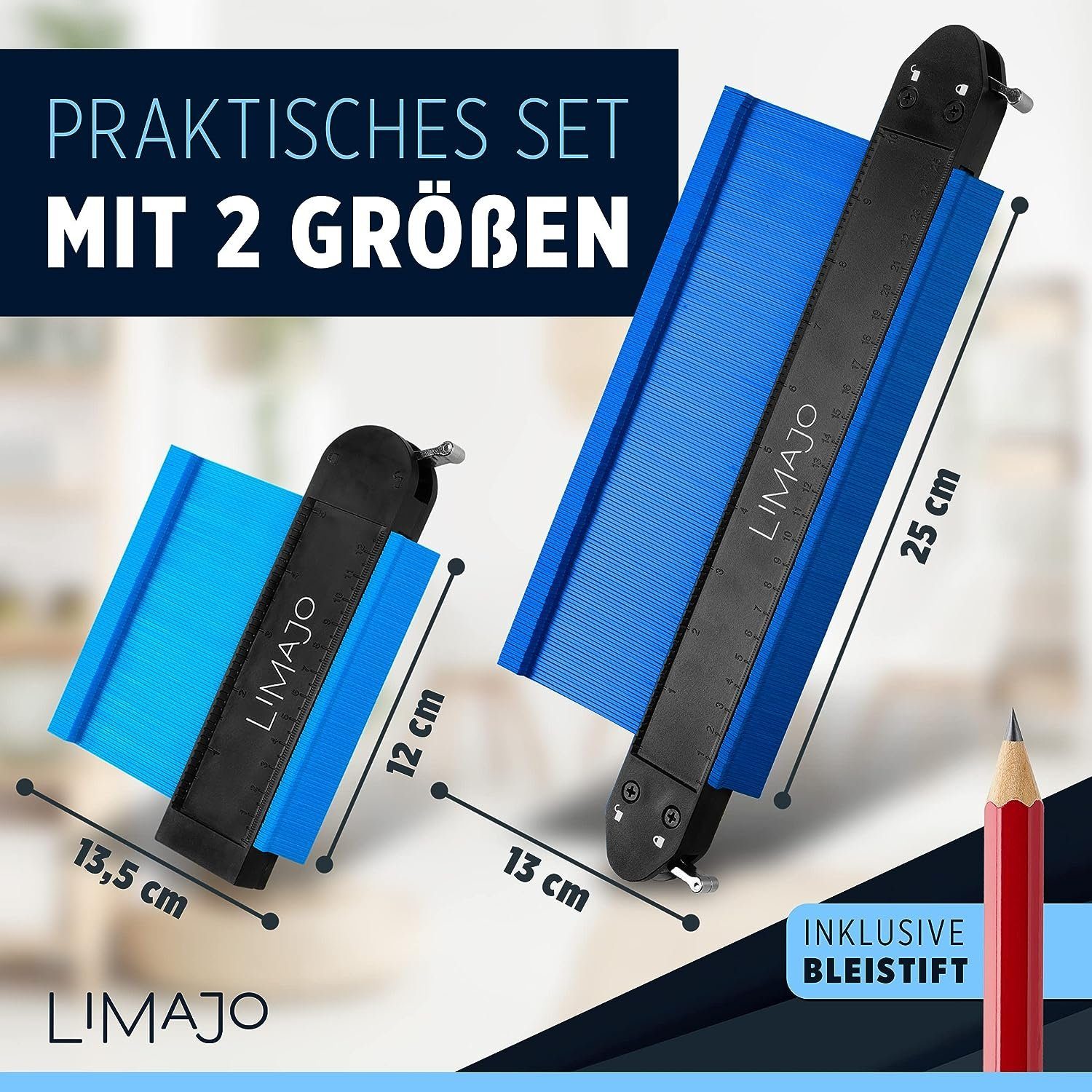 SO-TECH® Konturenlehre 25 cm und 12 cm, Messbereich max. 13cm, Lamellenbreite 1,5mm, Set, 2-St., Formen präzise Übernehmen für Verlegearbeiten