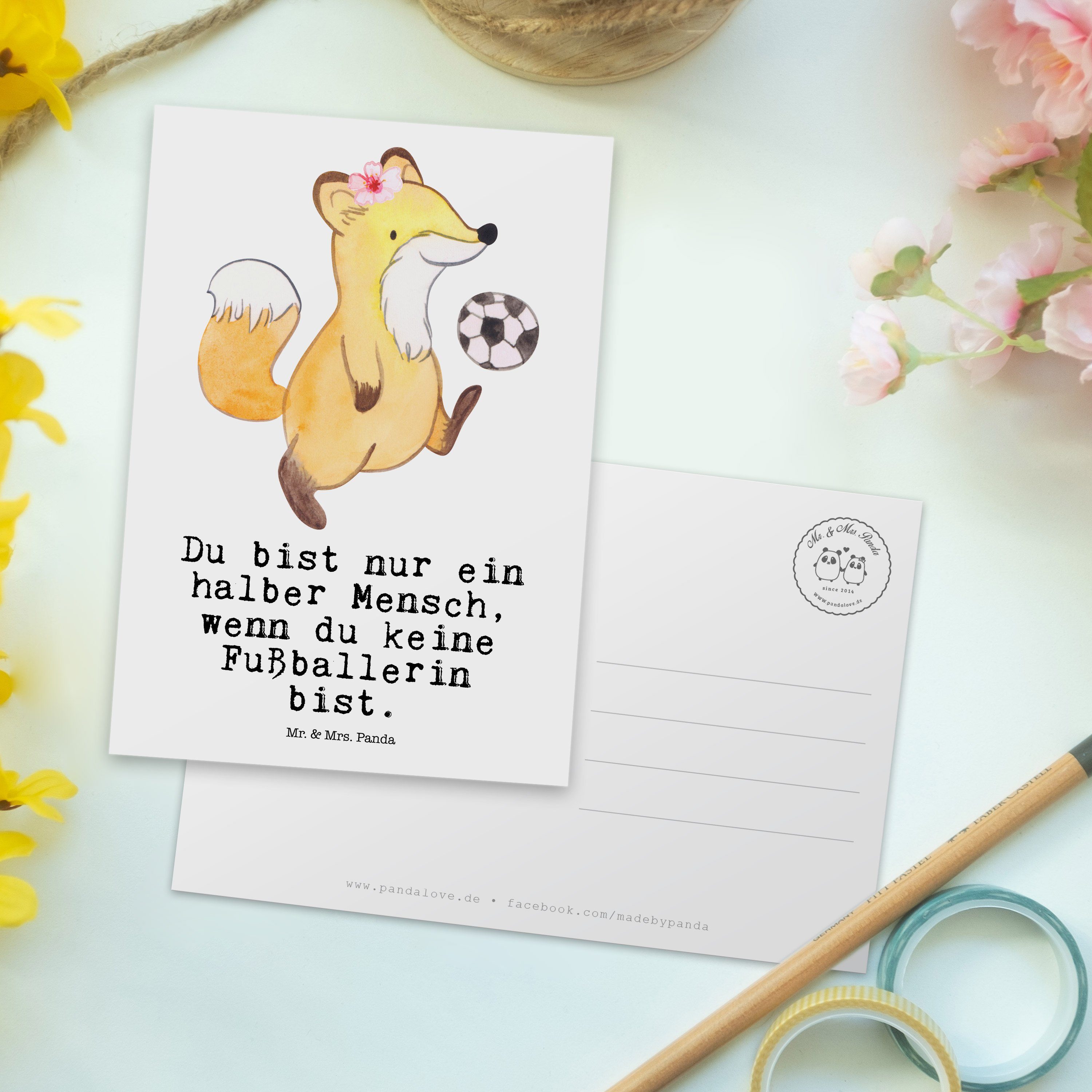 Weiß Mr. Geschenk, - Einladung, Postkarte mit Fußballerin Danke, Herz Vere - Mrs. Karte, Panda &