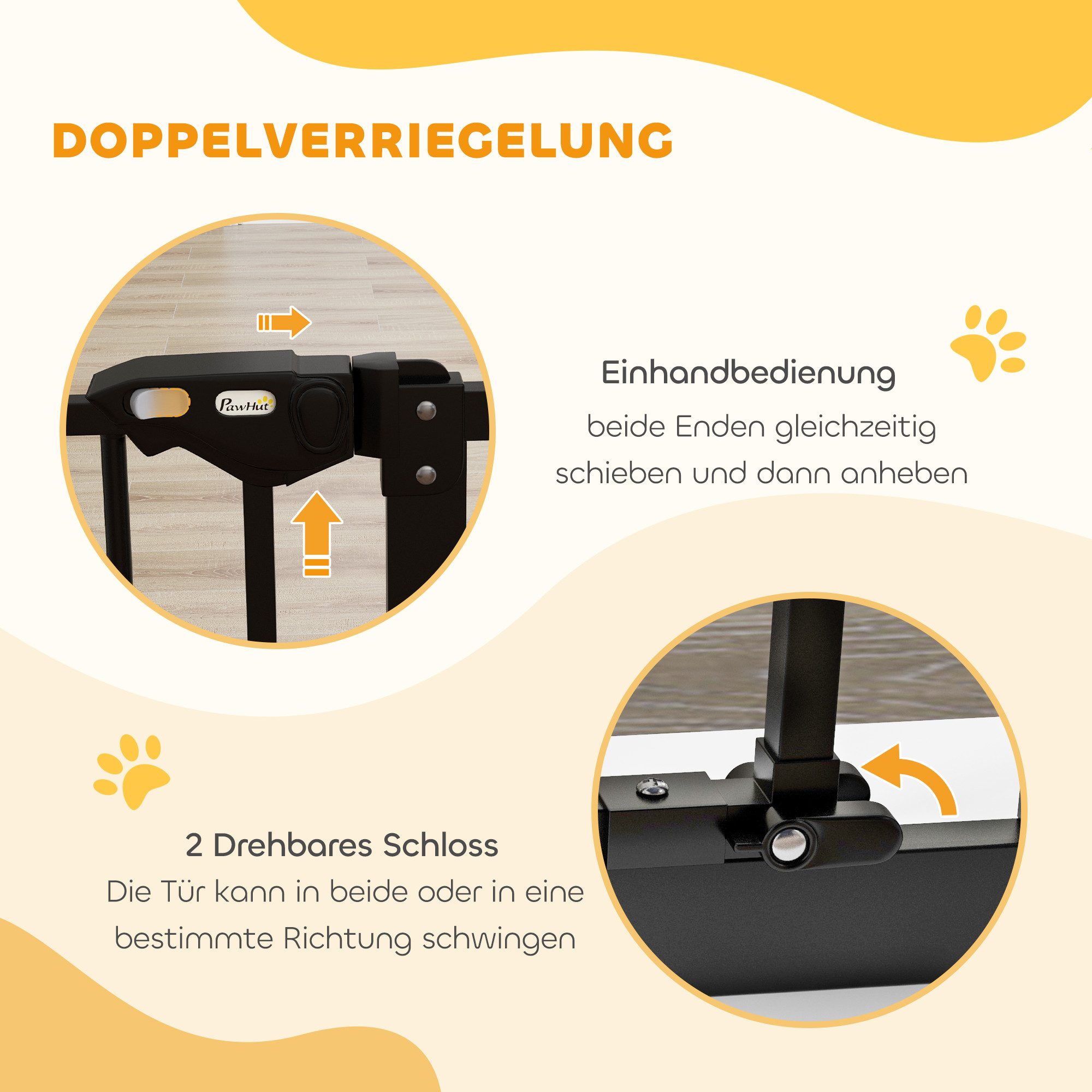 PawHut Hundegitter Türgitter ohne Bohren mit Auto-Close Treppengitter (Absperrgitter, 1 St., Türschutzgitter), für Garten, Balkon, Schwarz – Bild 4 von 5