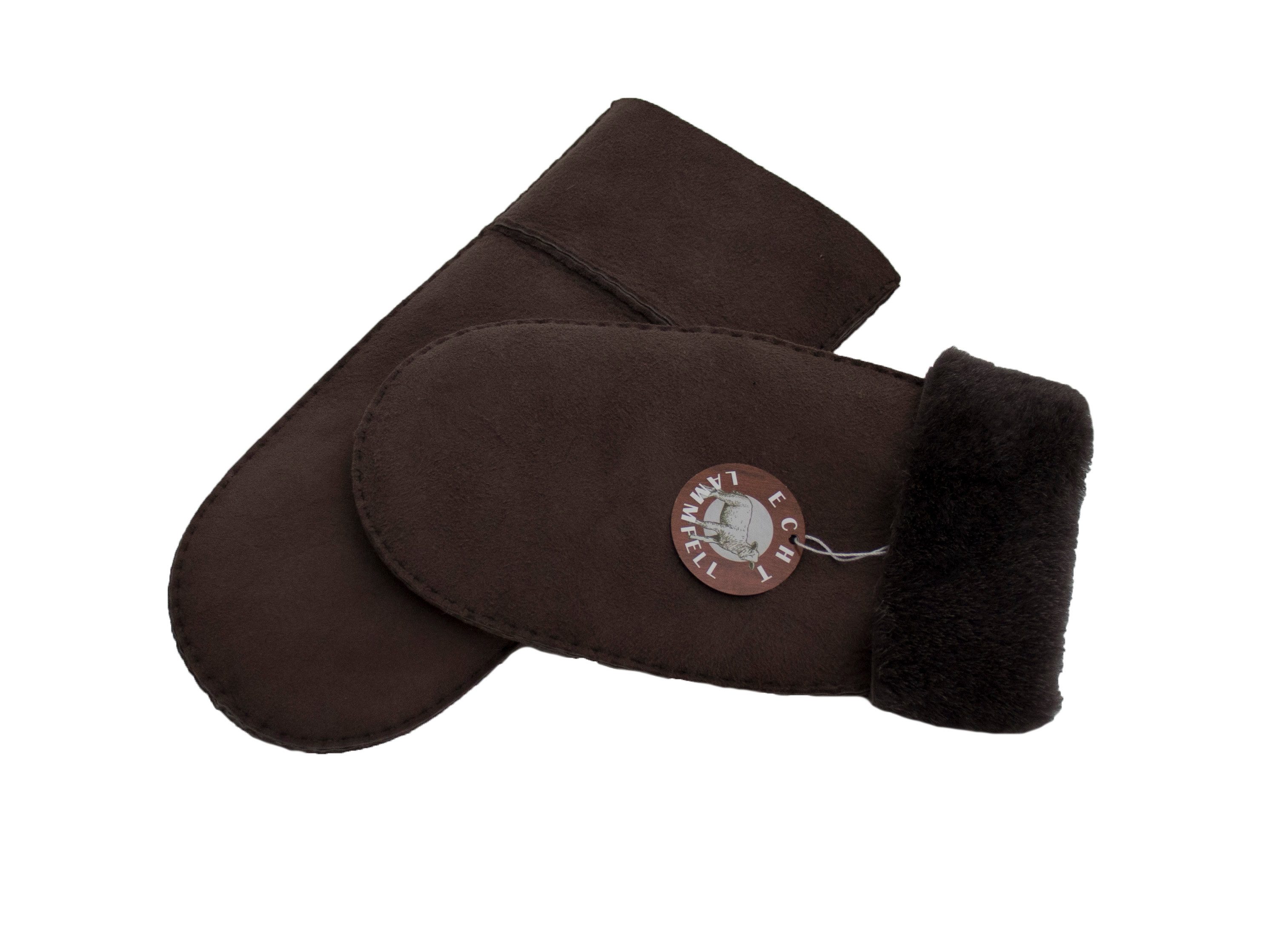 Reissner Lammfelle Lederhandschuhe Fäustlinge Faust Handschuhe Lammfell mit Veloursleder (2-St) mit umgeschlagbarem Rand – Bild 2 von 5