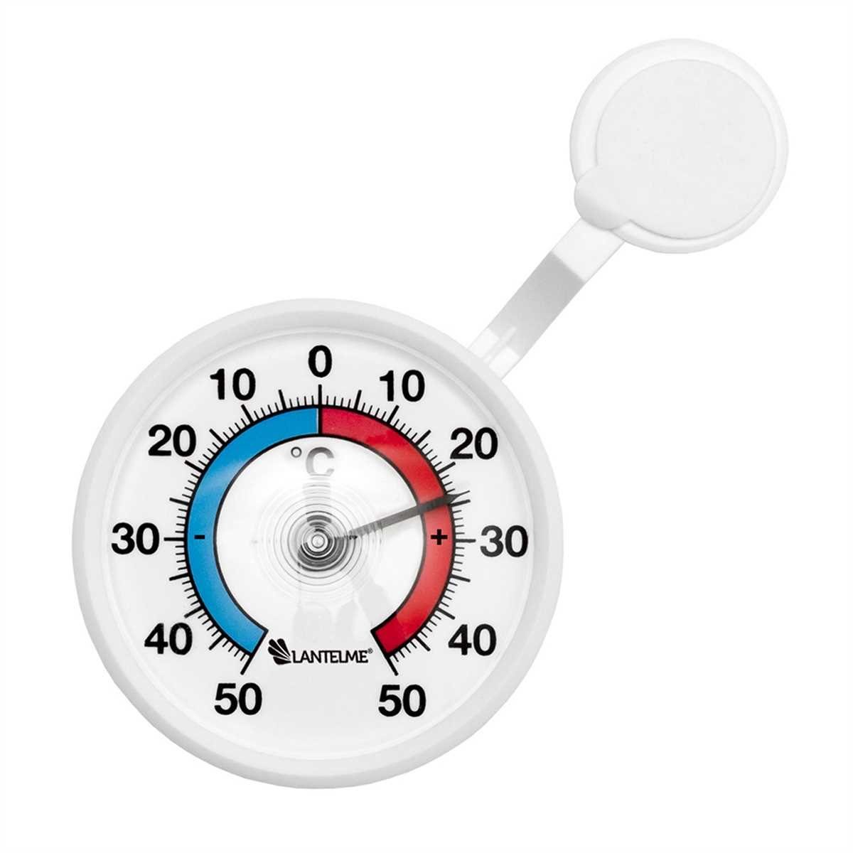 Lantelme Fensterthermometer Selbstklebend Außenthermometer -/+50 Grad Fensterscheiben Thermometer, 2-tlg., Klebepad anbei, Analog Fenster Thermometer, Deutsche Herstellung, Rund drehbar