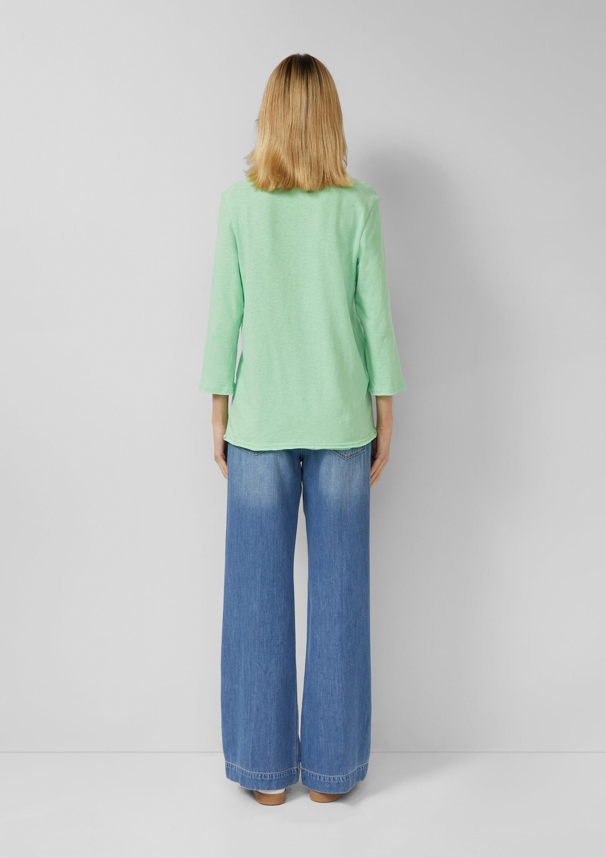 s.Oliver 3/4-Arm-Shirt T-Shirt Jersey-T-Shirt mit Flammgarnstruktur und gerundetem Saum