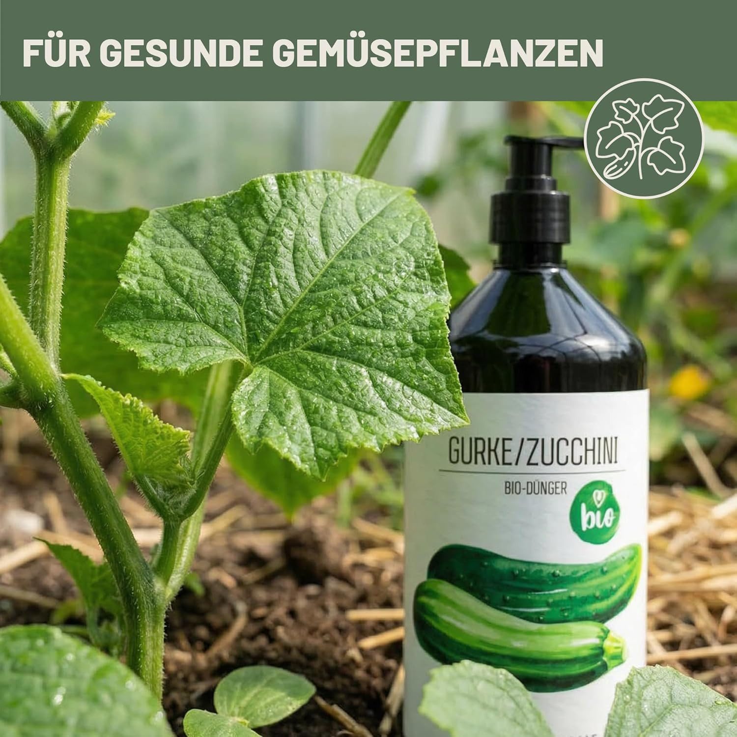 GREEN HOME LOVE NATURE Gemüsedünger Bio-Dünger flüssig NPK 3+2+6 für Gurken, Zucchini & Gemüse, Gurken & Zucchini, 100 % bio, organisch-mineralisch, extra Kalium, Dosierpumpe