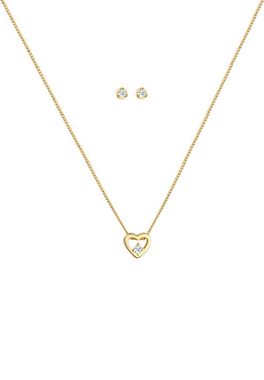 Elli DIAMONDS Schmuckset Herz Liebe Solitär Diamant (0.09ct) 585 Gelbgold