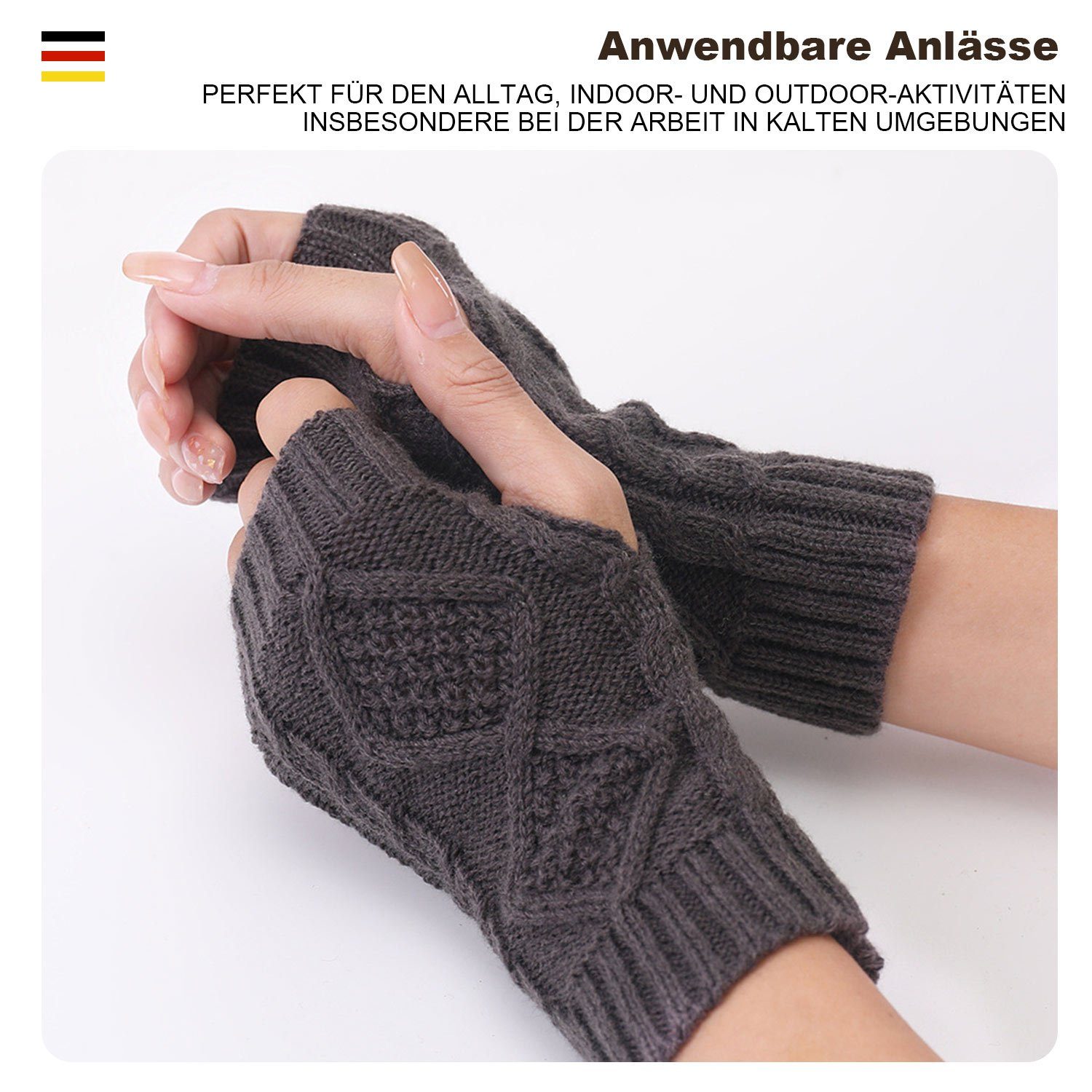 Wärmer MAGICSHE Handschuhe Fingerlose Strickhandschuhe Dunkelgrau Winter Gestrickte Damen