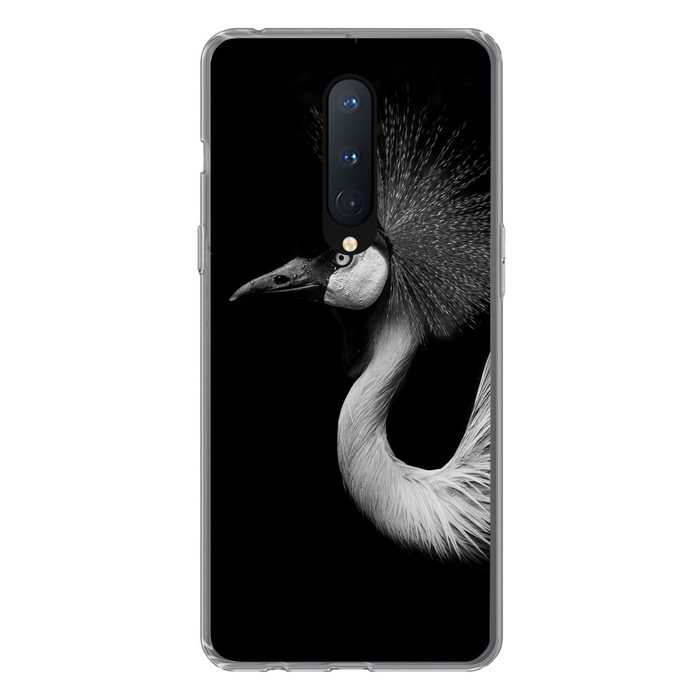 MuchoWow Handyhülle Kranich - Schwarz - Weiß - Vogel - Tiere Phone Case Handyhülle OnePlus 8 Silikon Schutzhülle