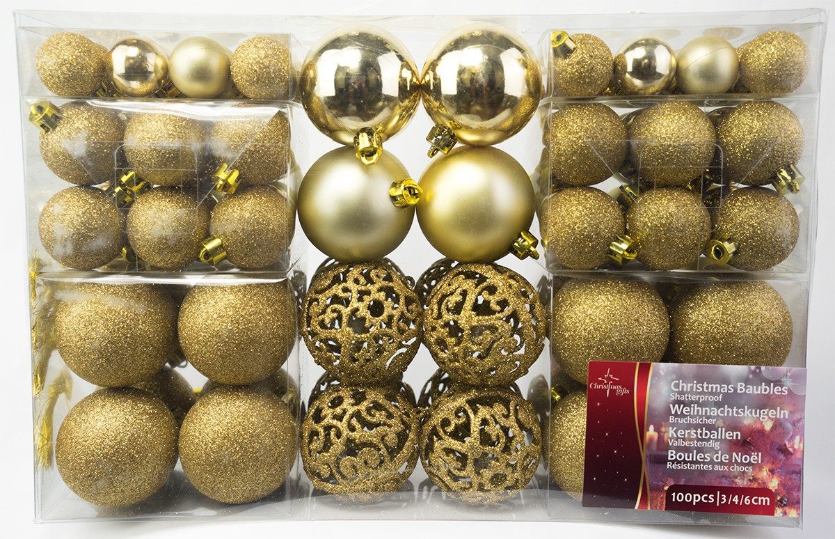Fuchs Versand 24/7 Weihnachtsfigur 100er Set Weihnachts und Christbaumkugeln in Gold