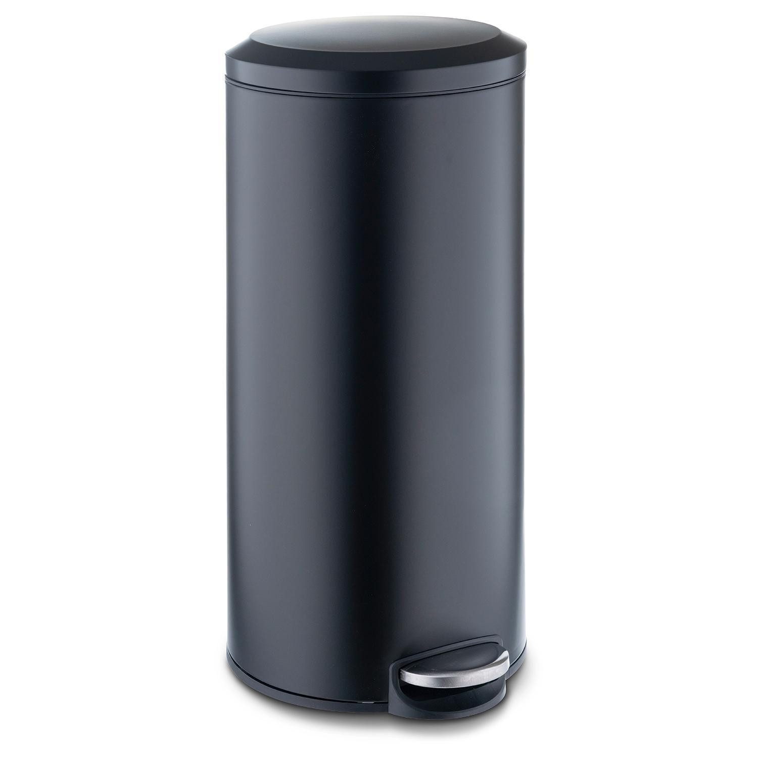 Home4You Mülleimer Treteimer, 30 Liter, Schwarz matt, Edelstahl, satiniert, mit Softclose-Funktion