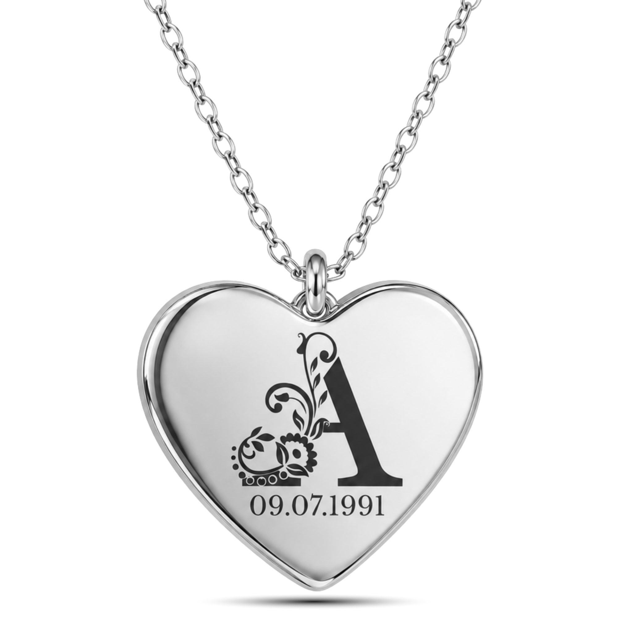 BS Schmuckdesign Kette mit Anhänger mit Gravur Personalisierte Halskette Damen Namenskette Herz Initiale (persönliche Gravur), inkl. Geschenkbox