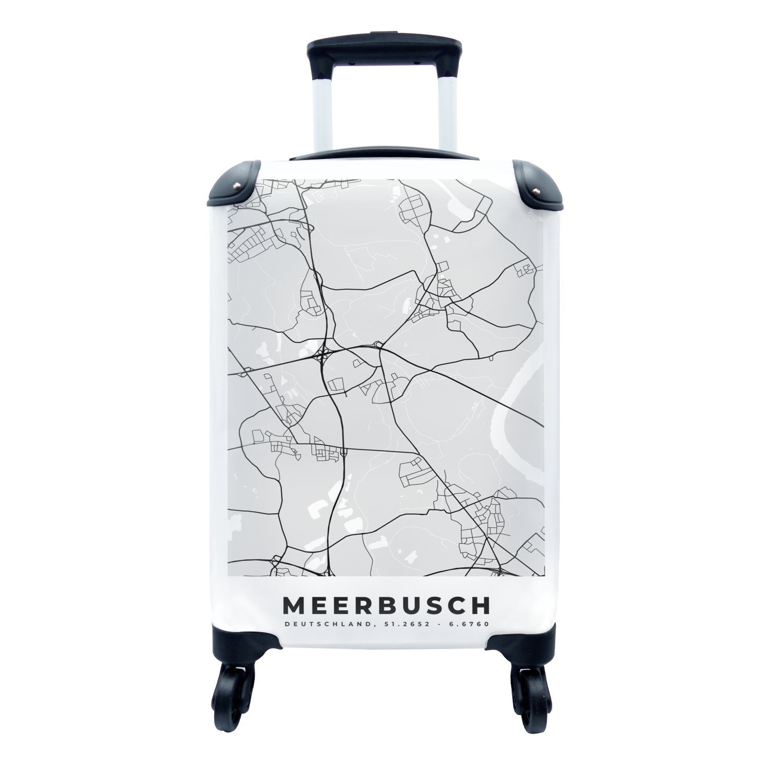 MuchoWow Handgepäckkoffer Stadtplan der Stadt - Meerbusch - Deutschland - Karte, 4 Rollen, Reisetasche mit rollen, Handgepäck für Ferien, Trolley, Reisekoffer