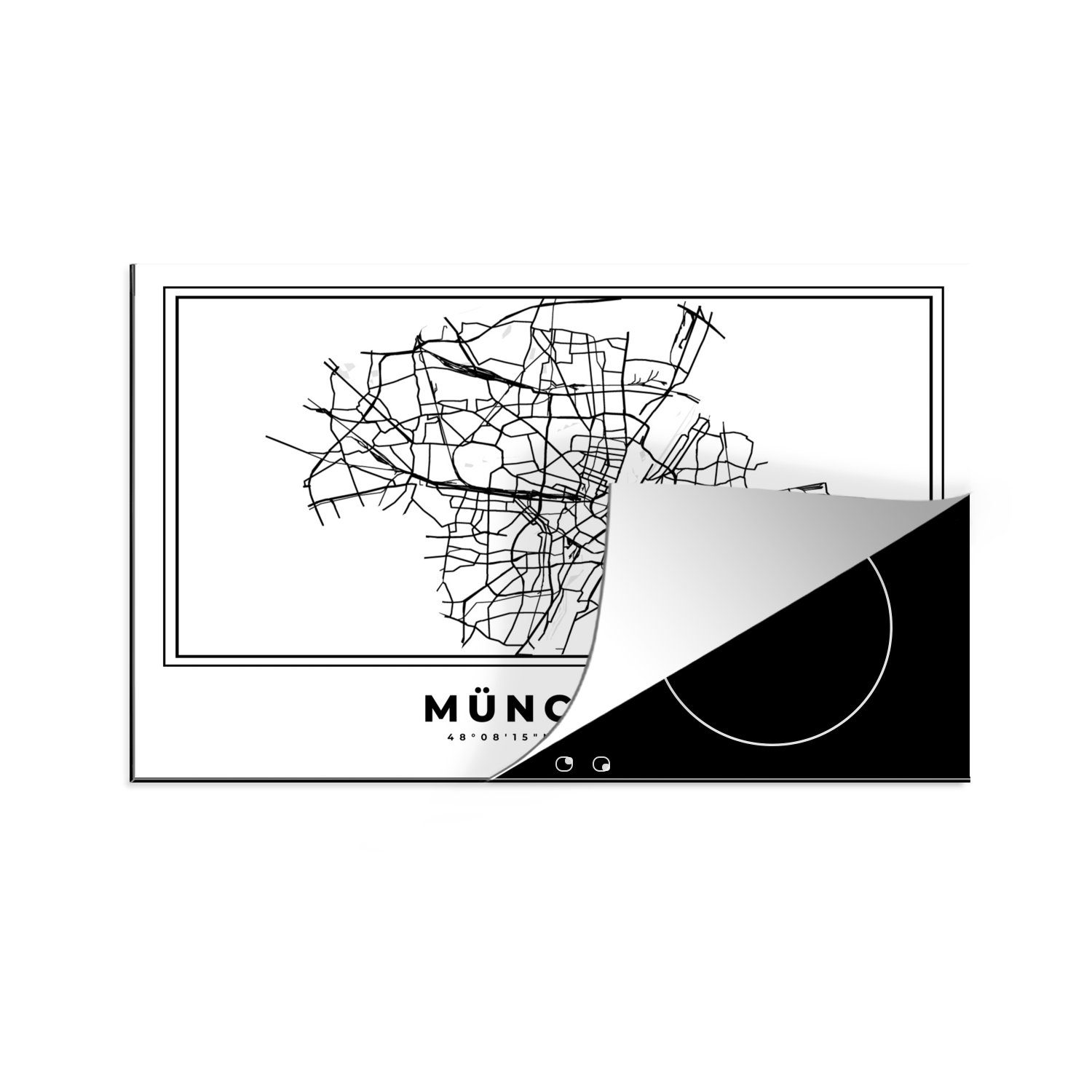 MuchoWow Herdblende-/Abdeckplatte Karte - Stadtplan Vinyl, (1 Schwarz-Weiß, - - Deutschland für Induktionskochfeld küche, die München cm, - Schutz tlg), Ceranfeldabdeckung 81x52