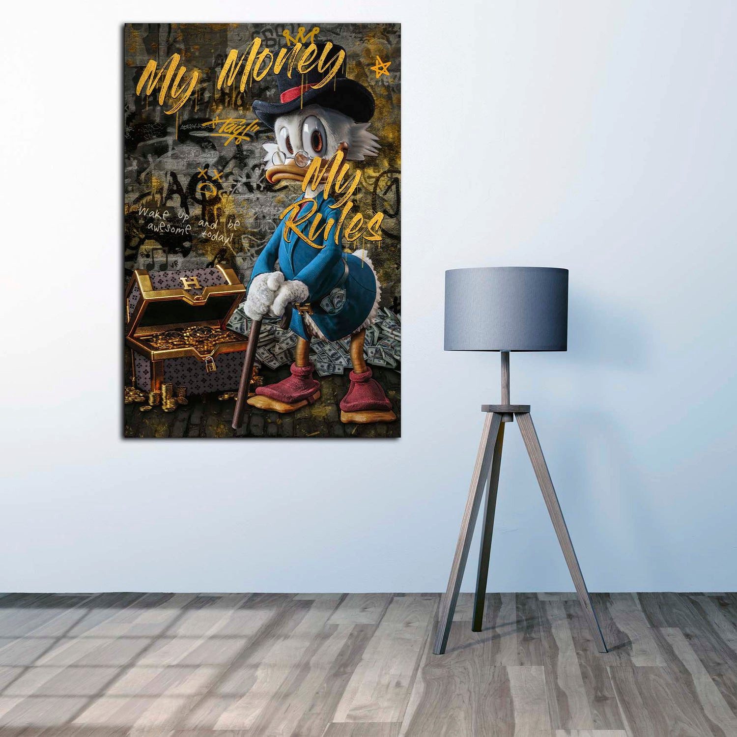 Artedinoi Leinwandbild Duck Comic My Money My Rules Wandbild Leinwandbild Deko Kunst XL, Comic-Ente, My Money My Rules – Bild 2 von 5