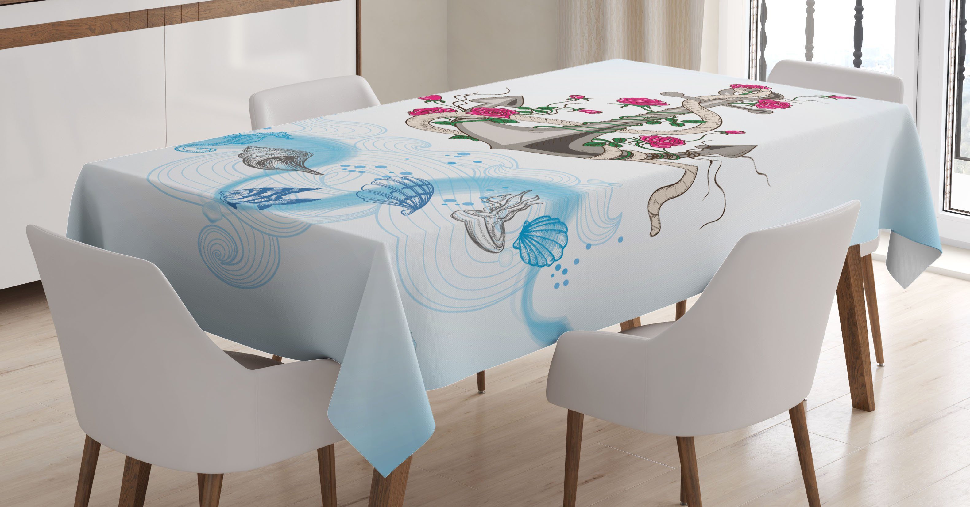 Für Abakuhaus Anker Tischdecke Außen Shells Farben, Farbfest mit Rosen Nautisch geeignet Klare Waschbar Bereich den