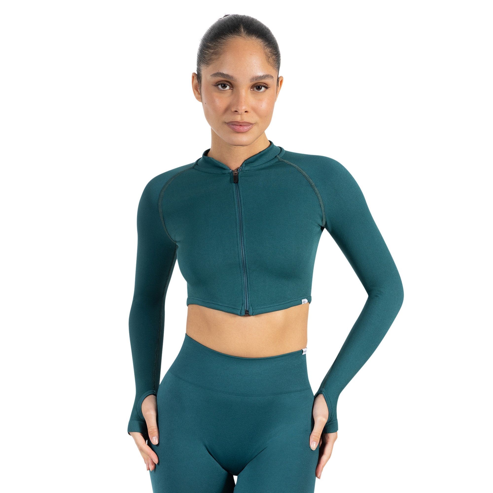 Smilodox Outdoorjacke Harly, Seamless Cropped Trainingsjacke, Reißverschluss & Daumenlöchern mit Stehkragen, Sport, Warm-up, Freizeit, Layering, Yoga, Training
