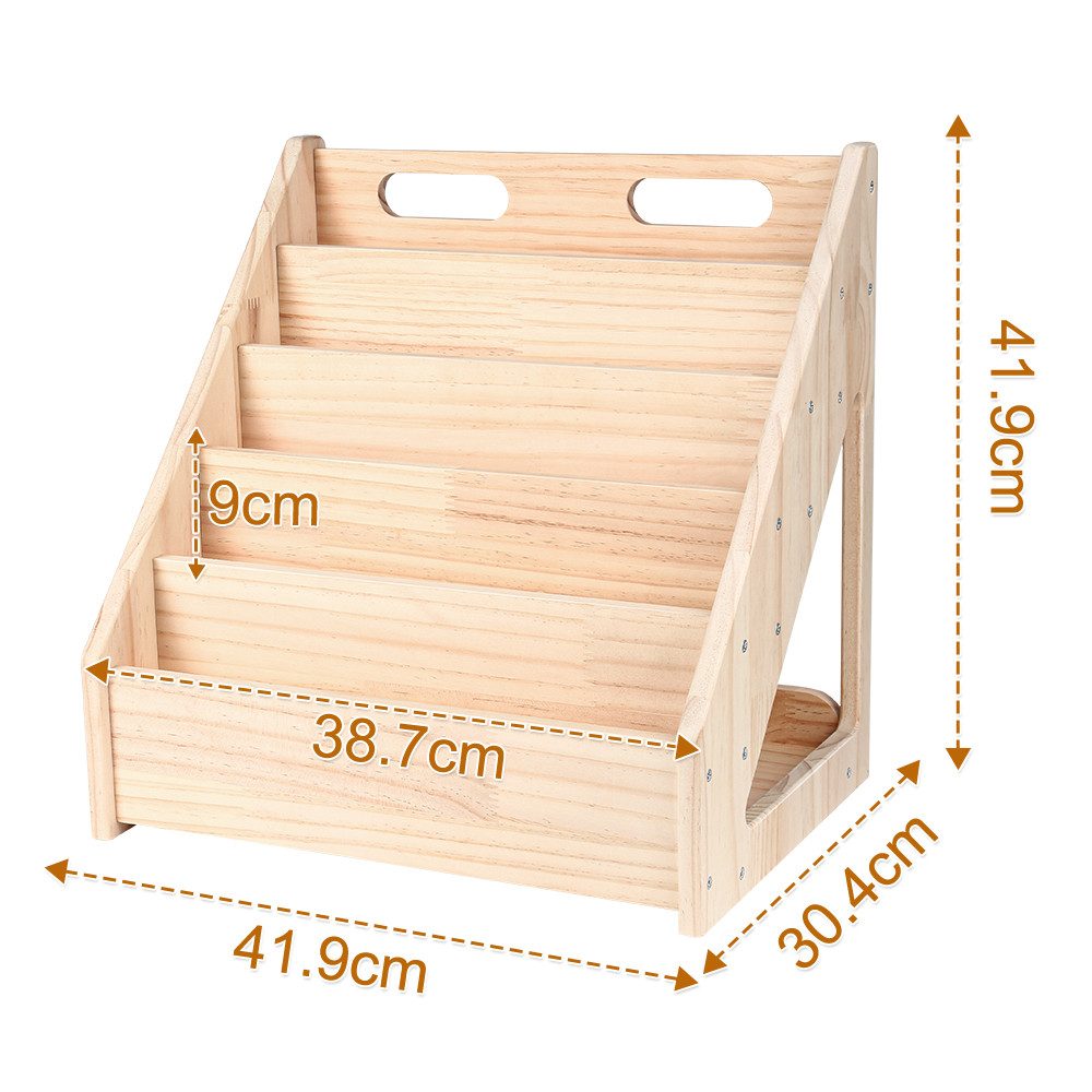 JEOBEST Bücherregal Kinder Bücherregal, 5-stöckiges Kinderregal für Kinder Holz, Premium Kiefernholz, Regal für Spielzeug und Bücher
