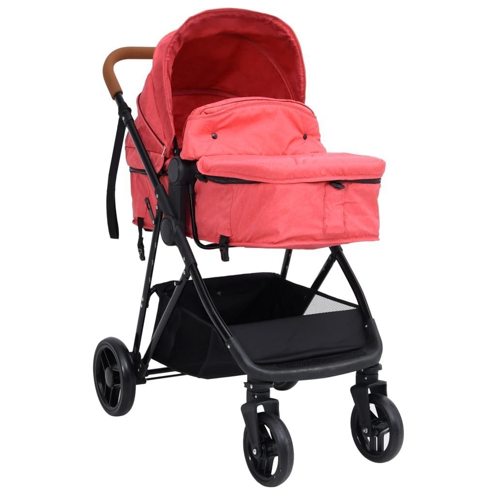 vidaXL Kinder-Buggy 3-in-1 Kinderwagen Rot | Rot und Stahl Rot Schwarz