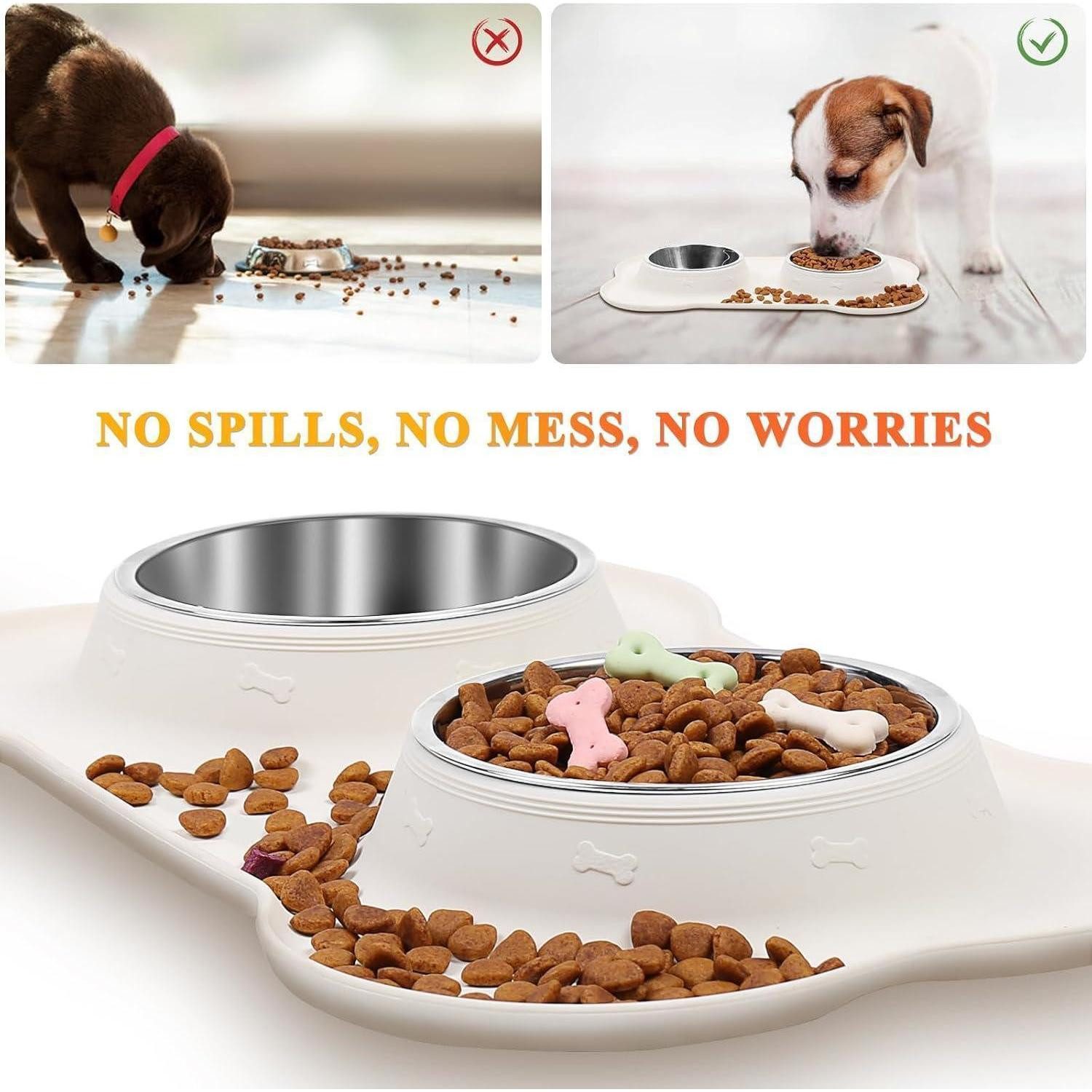 LuxusKollektion Napf-Set Hundenapf Splashfree Edelstahl Silikon rutschfest 810ml ea. Elfenbein