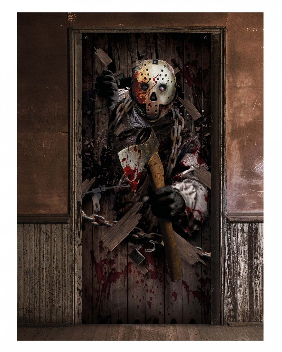 Serienkiller 80x180 Blutiger Dekofigur Horror-Shop Hockey Tür-Dekoration
