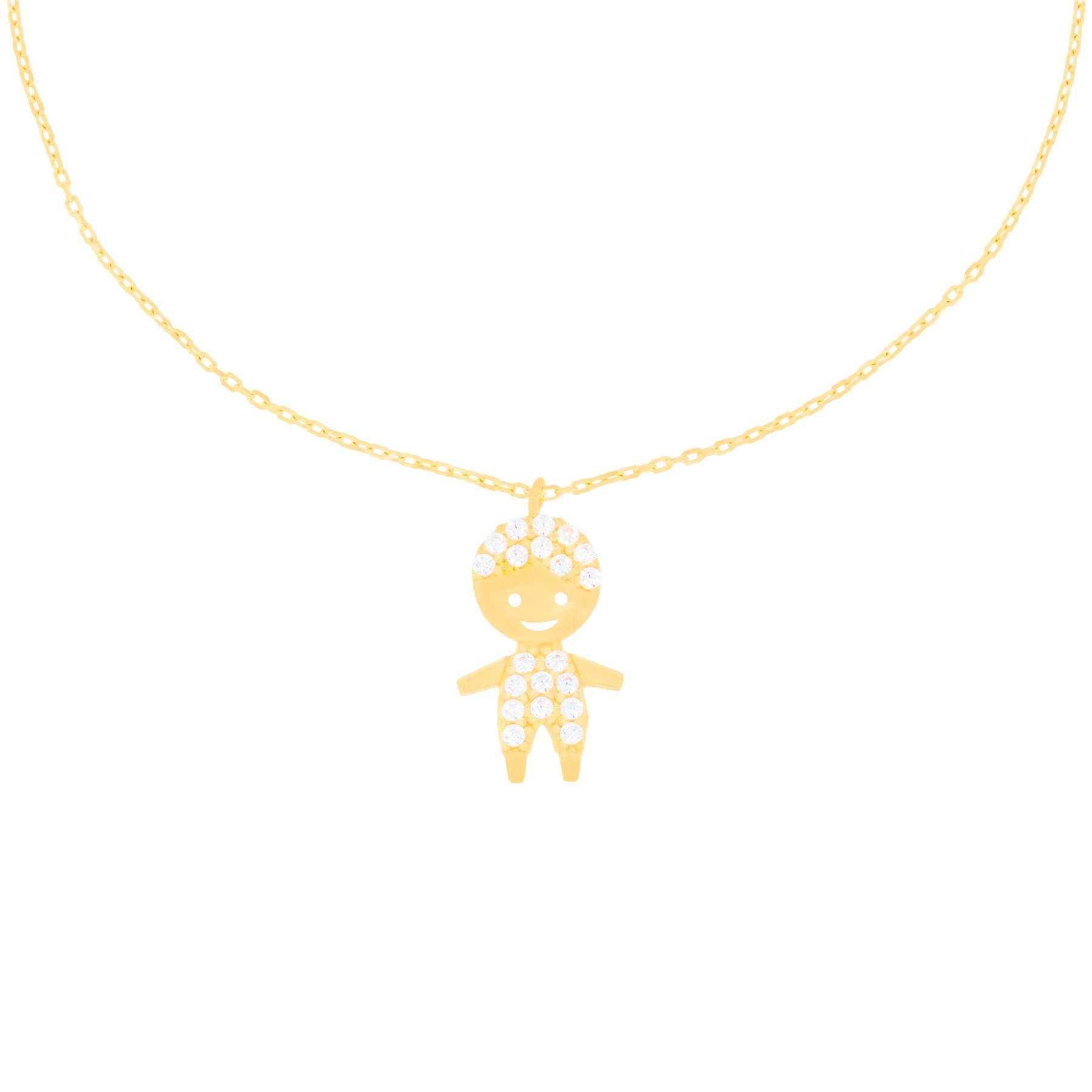 Collier 585er Gelbgold Collierkette mit Kind Anhänger Zirk