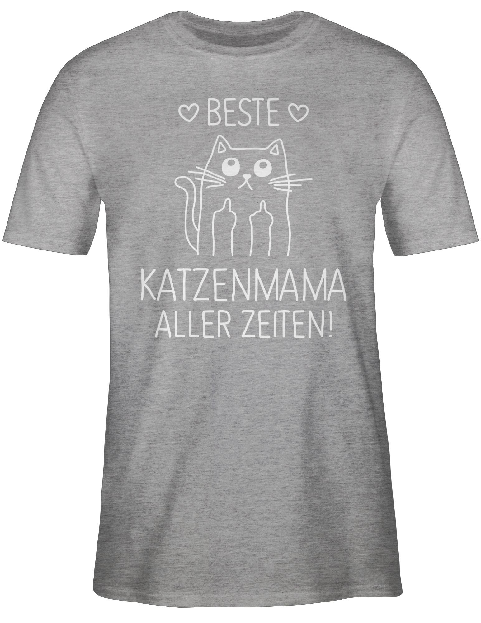 Shirtracer T-Shirt Beste Katzenmama aller Zeiten weiß Katzenbesitzer Geschenk 03 Grau meliert