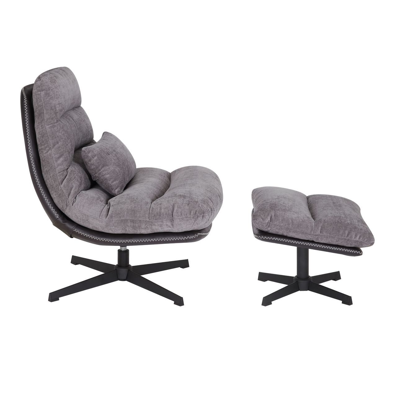 Better Home Relaxsessel gepolsterter Drehstuhl, Relaxsessel mit Hocker hellgrau & schwarz