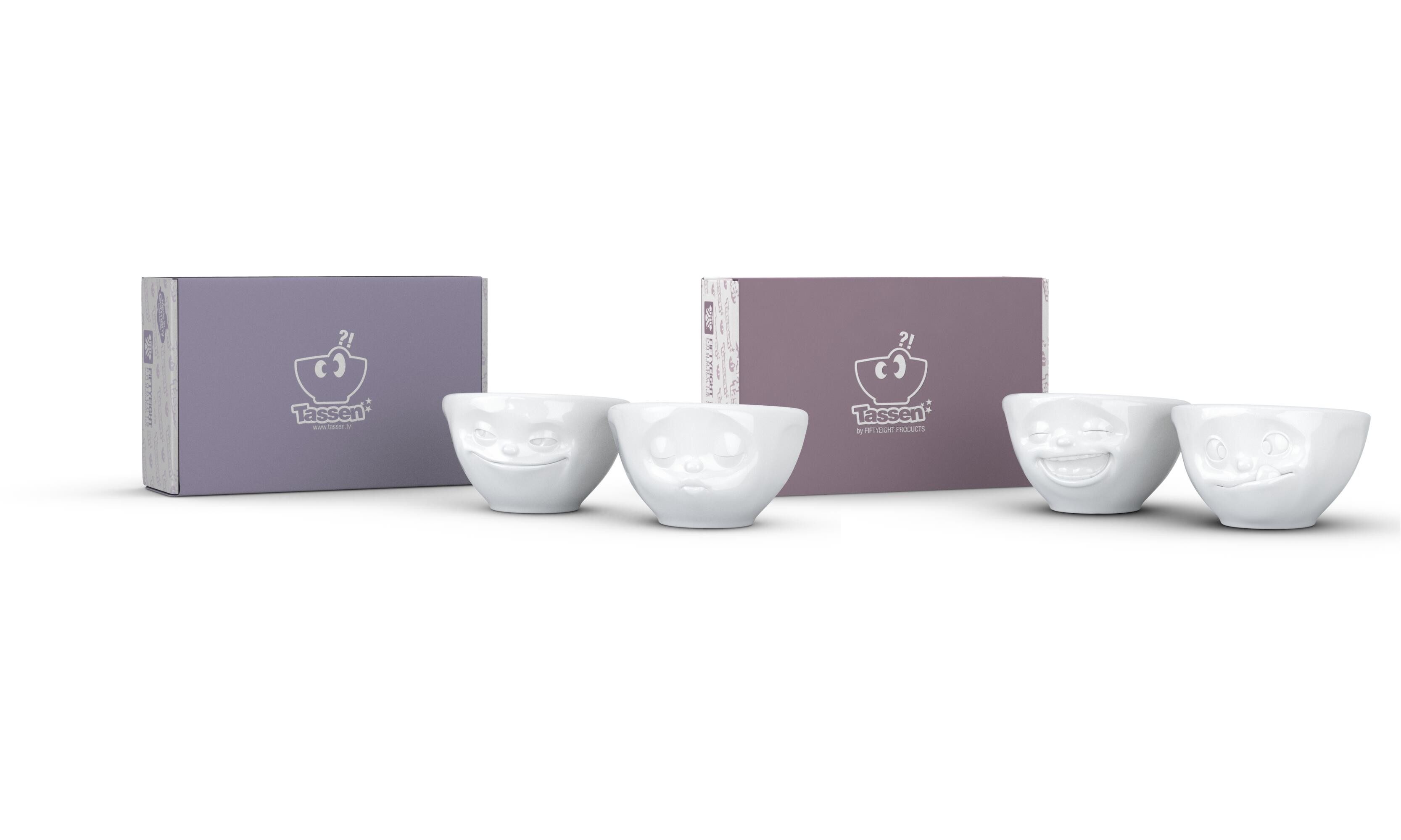 FIFTYEIGHT PRODUCTS Dipschale Set 4-tlg. Küssend Grinsend Lachend Lecker, 100% Made in Germany, spülmaschinenfest und mikrowellengeeignet