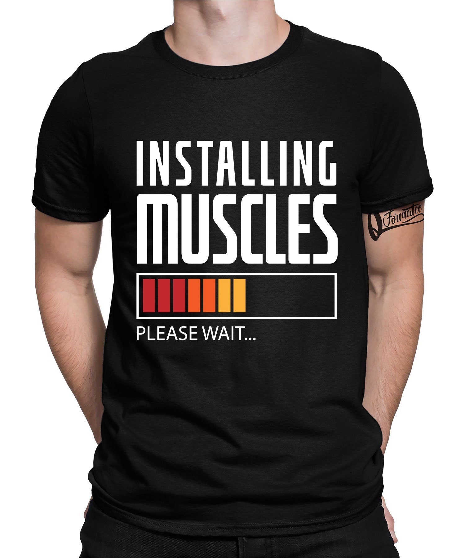 Quattro Formatee Kurzarmshirt Installing Muscels - Gym Workout Fitness Herren T-Shirt (1-tlg) Schwarz