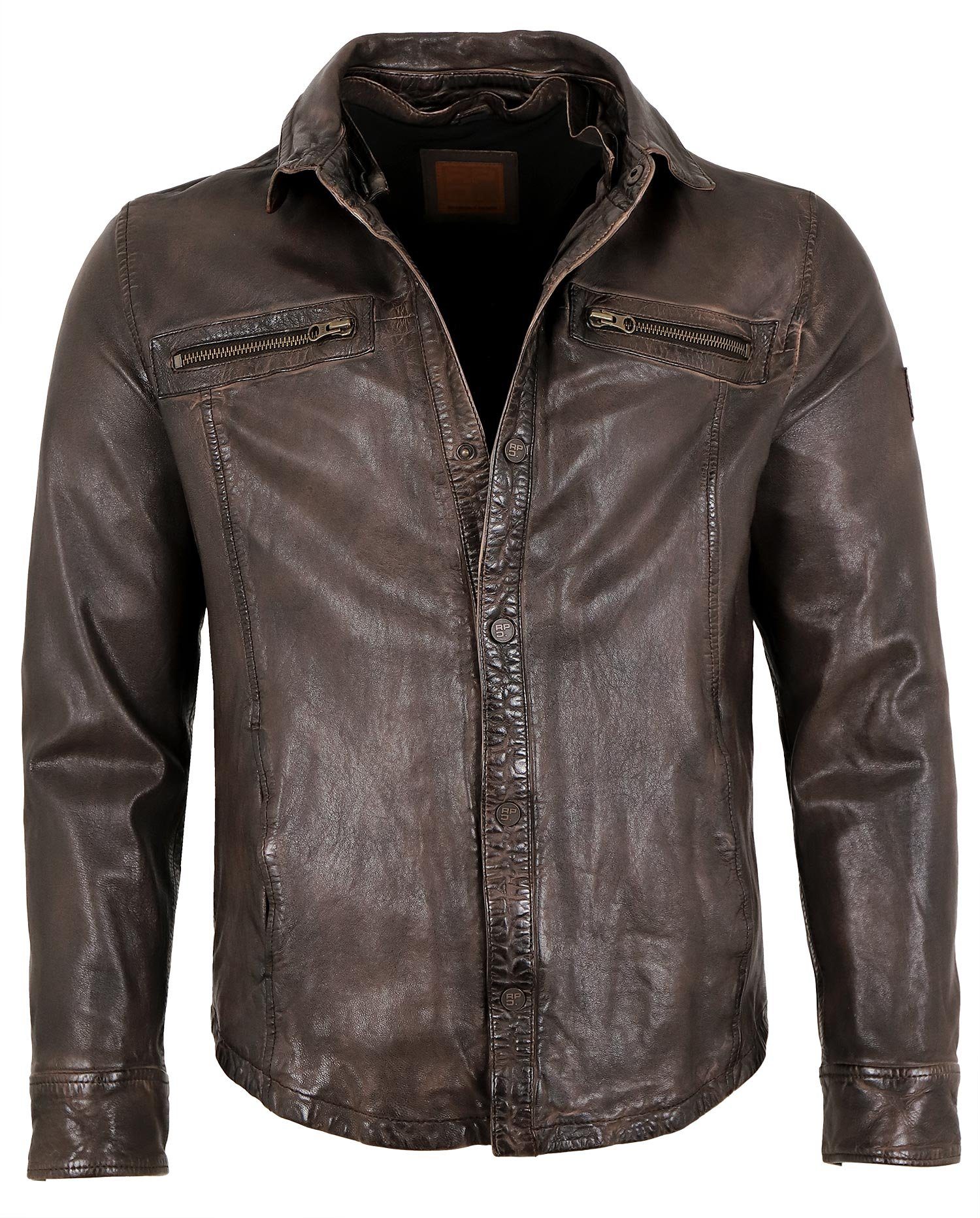 Redpoint Lederjacke Overshirt/M Redpoint - Herren Lederjacke Lammnappa Kapuze dunkelbraun