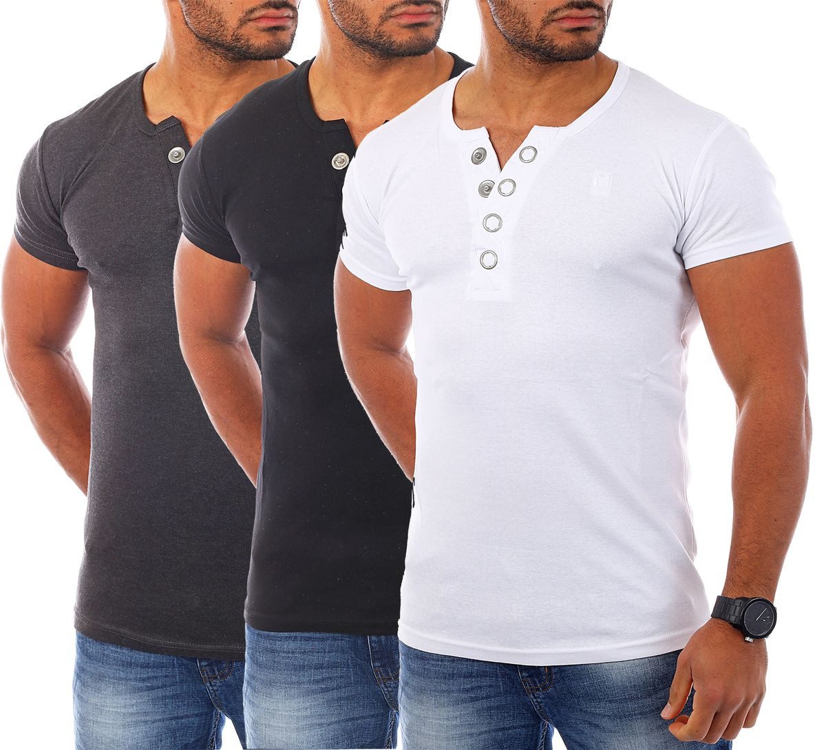 Young & Rich T-Shirt Herren basic fein gerippt mit trendigen extra großen K günstig online kaufen