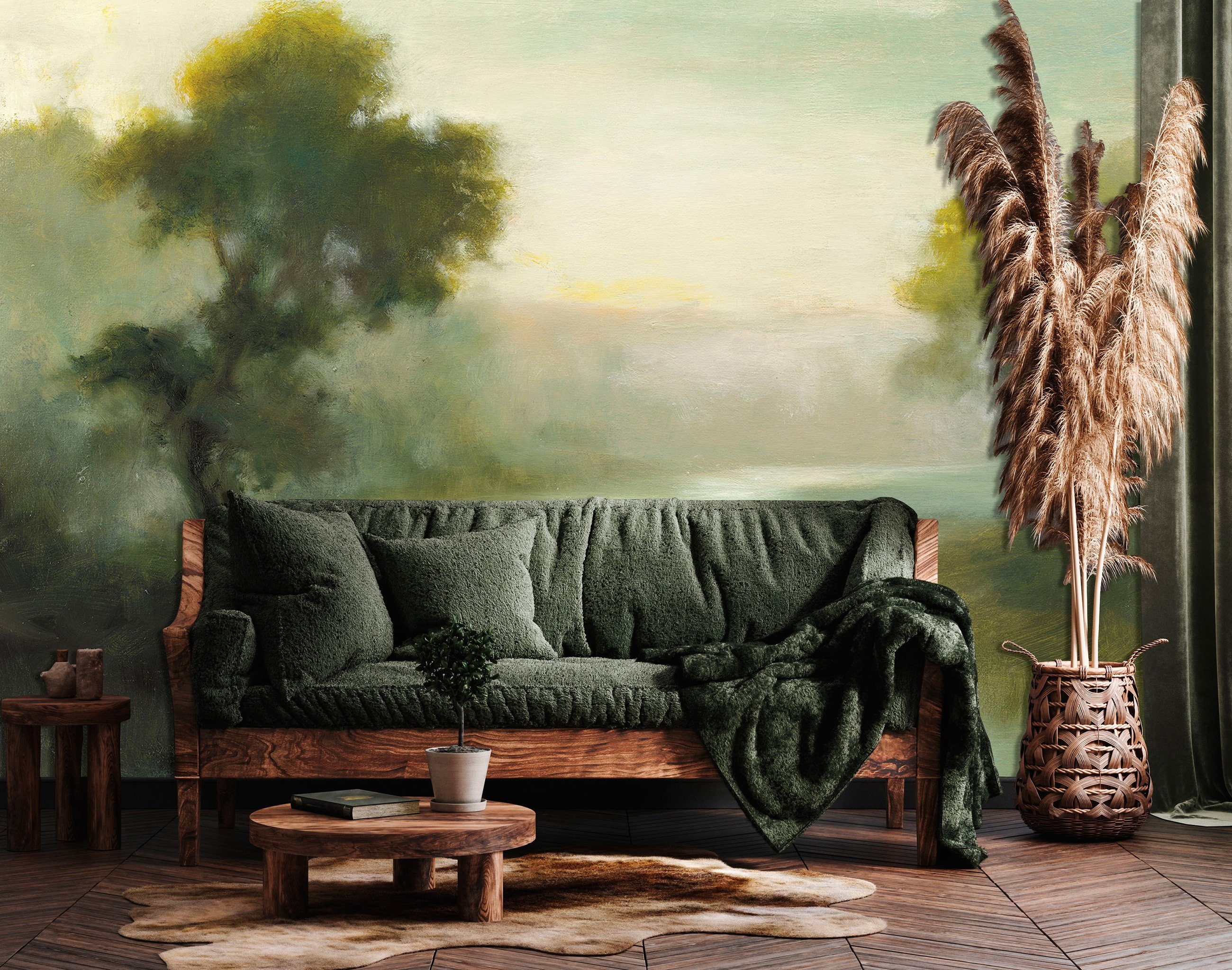 Wallarena Fototapete Grün - Vlies - Schlafzimmer, glatt, 104x70cm