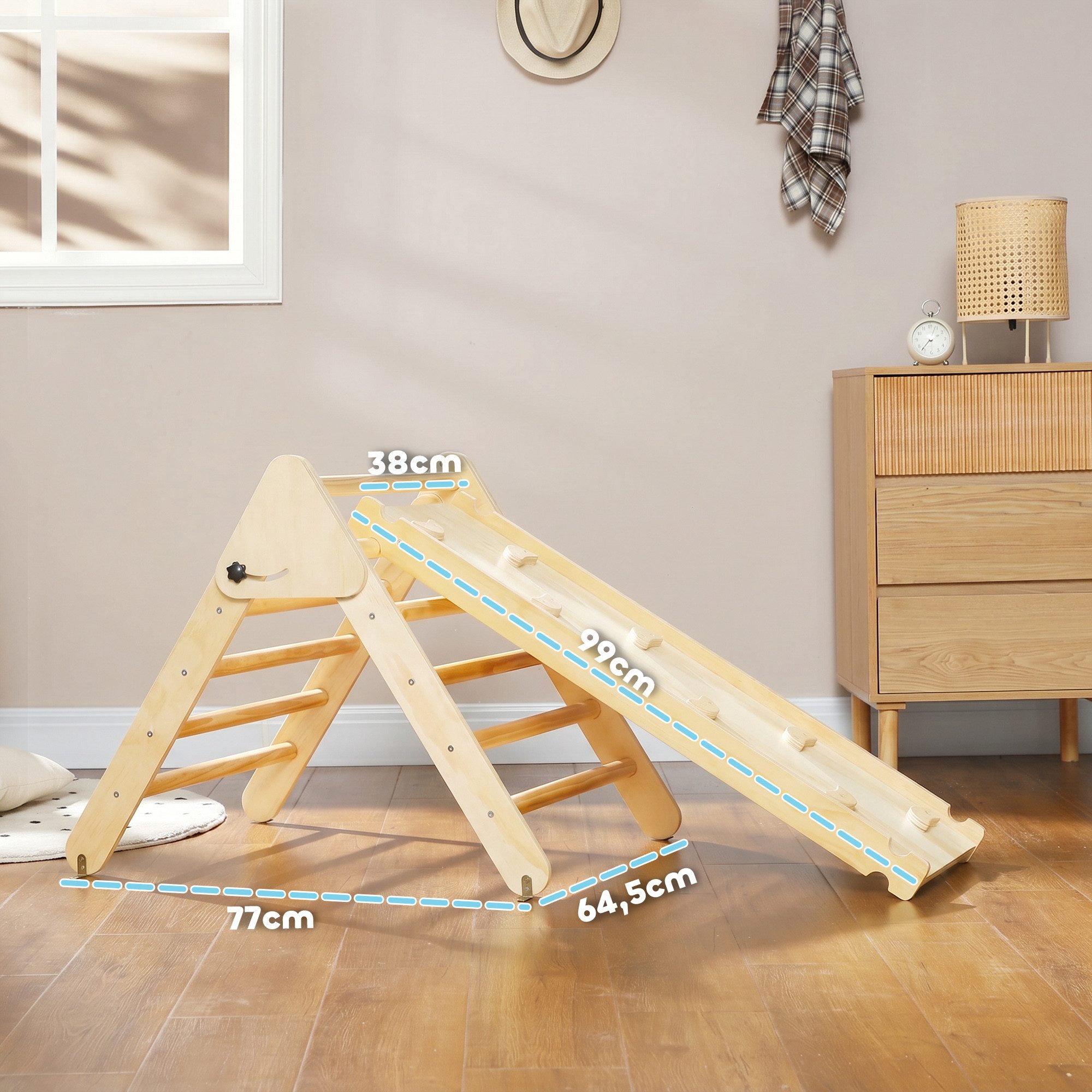 AIYAPLAY Klettergerüst Montessori Holz Spielplatz, (Kletterspielzeug, 2-St., Kletterdreieck zum Rutschen und Klettern), für Kinder 1,5-4 Jahre, Indoor, Naturholz