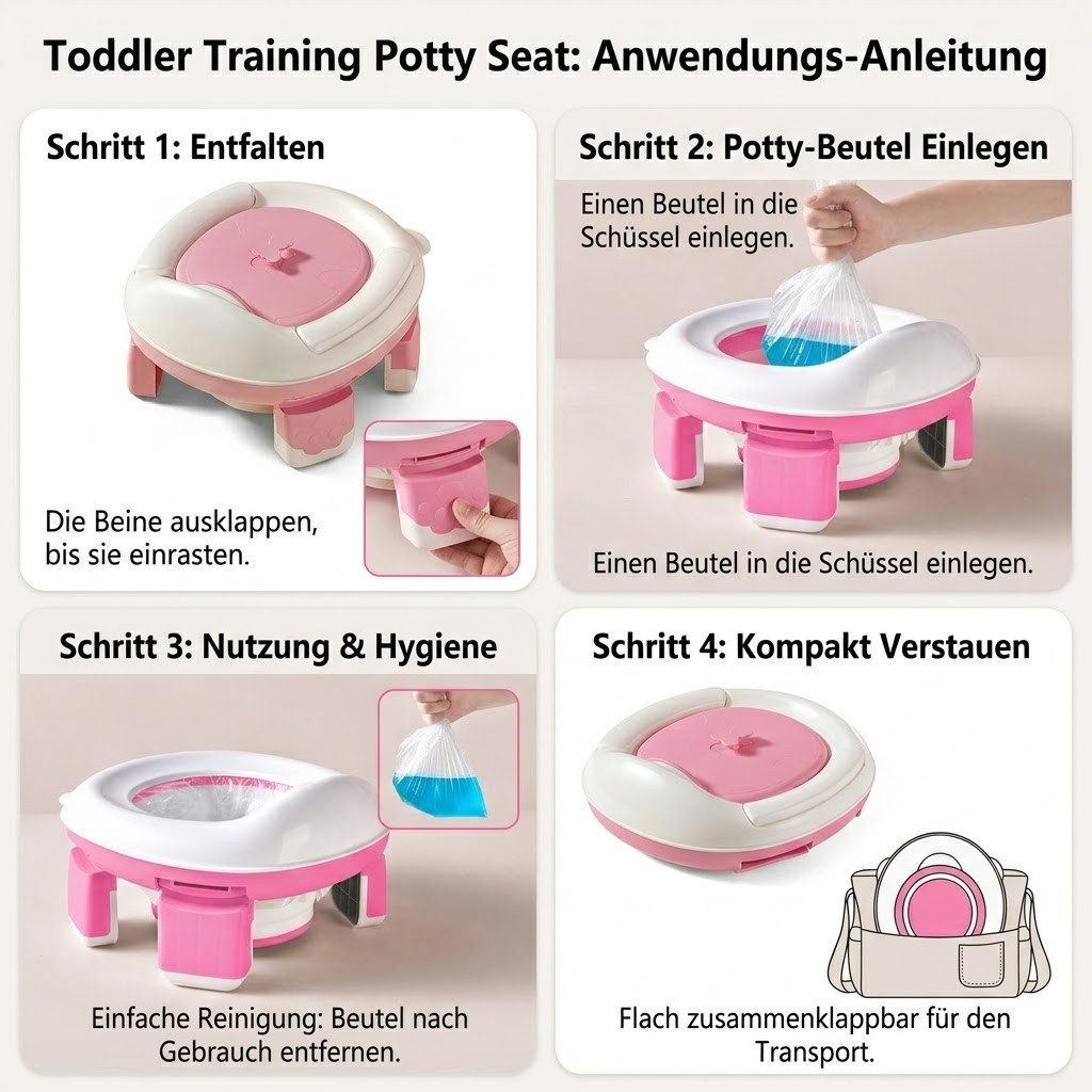 P & K Töpfchen Tragbarer Toilettensitz Reise-Toilette, faltbar und leicht zu reinigen